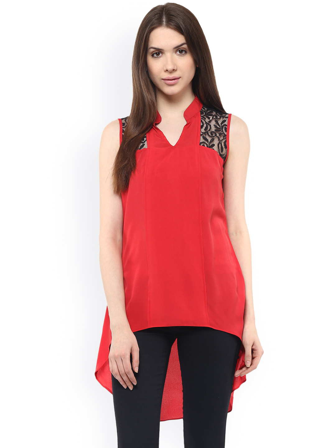 Athena Red Lace High-Low Top