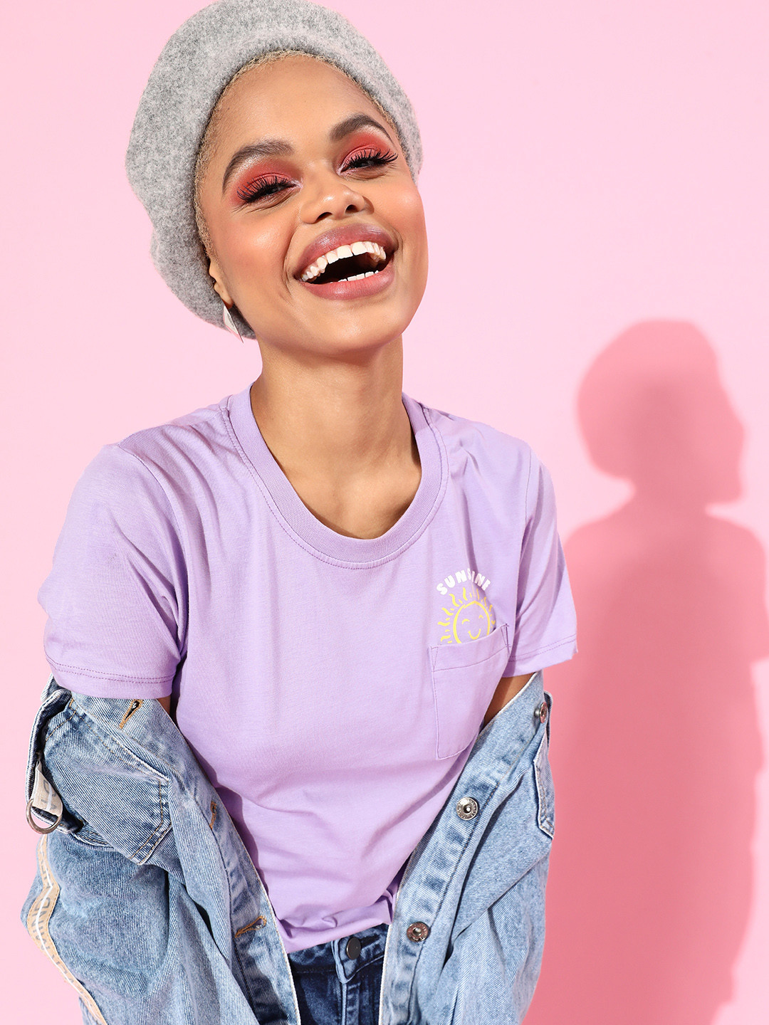 Kook N Keech Women Purple Solid Side Pocket Pure Cotton T-shirt