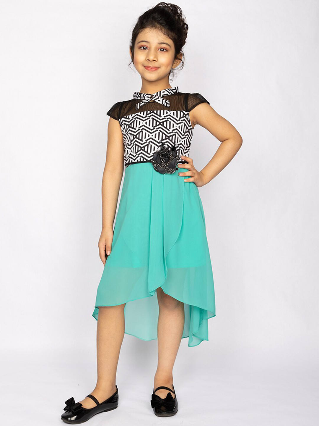 Peppermint Sea Green Tie-Up Neck Satin Dress
