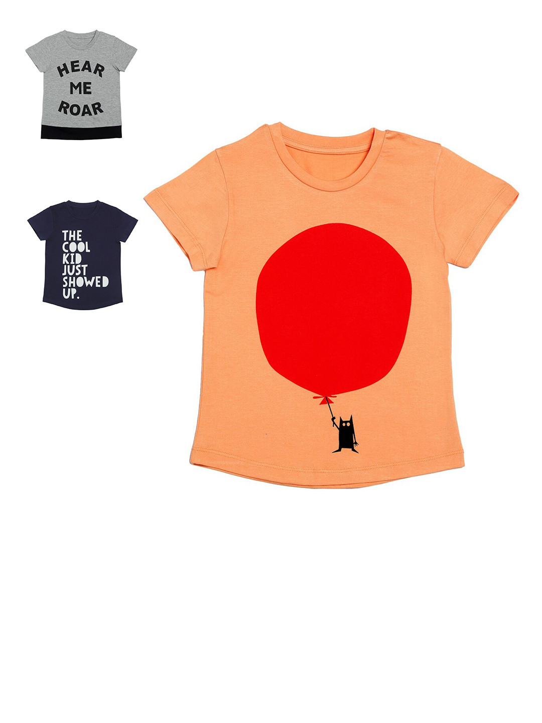 DOOR74 Girls Pack of 3 Orange & Black Printed T-shirts