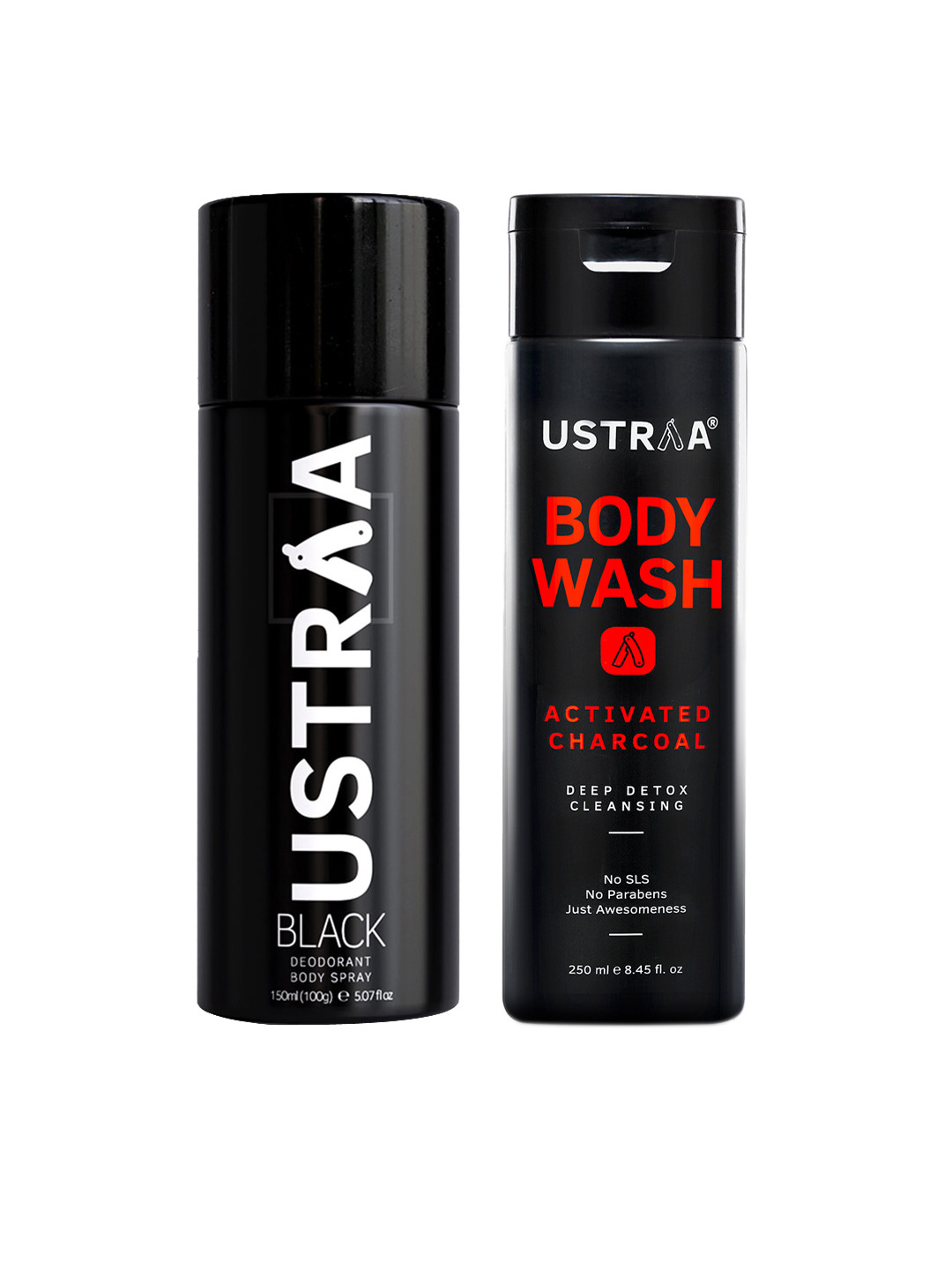 Ustraa Men Deep Detox Cleansing Body Wash & Black Deodorant Body Spray
