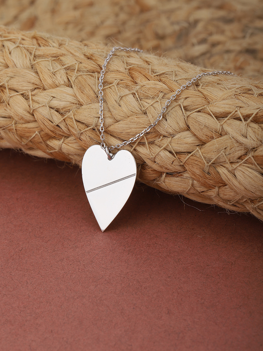 Carlton London Silver-Toned Rhodium-Plated Heart Link Chain