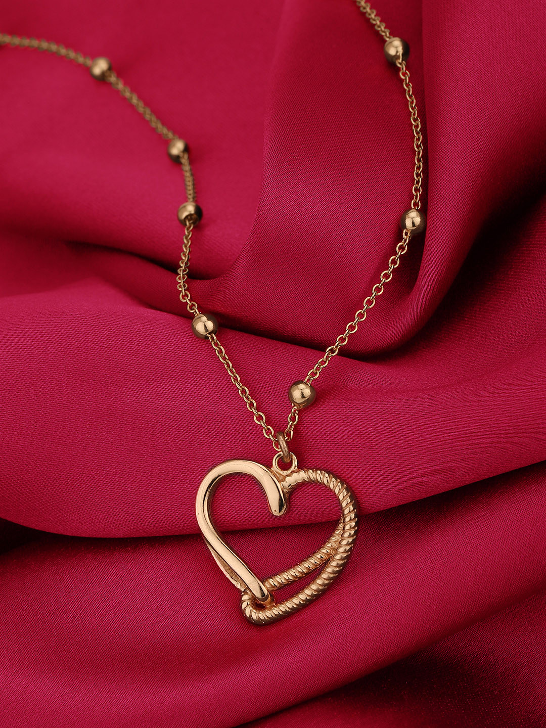 Carlton London Rose Gold-Plated Heart Textured Link Chain
