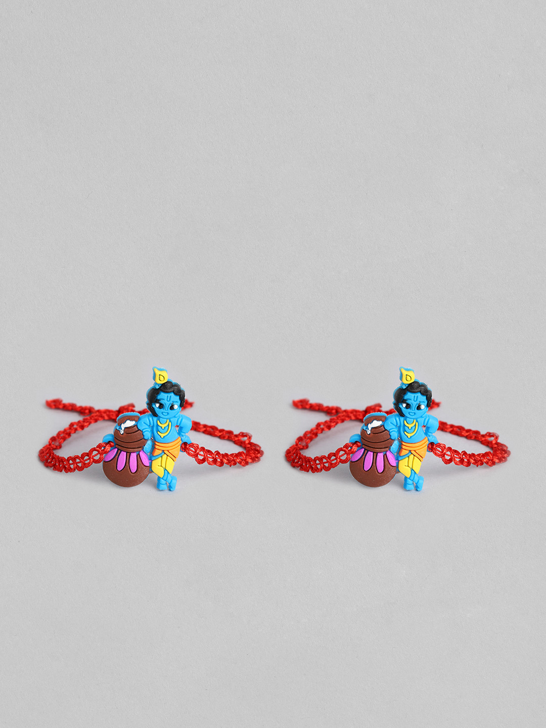 I Jewels Set of 2 Blue Krishna Cartoon Character Applique Thread Rakhi