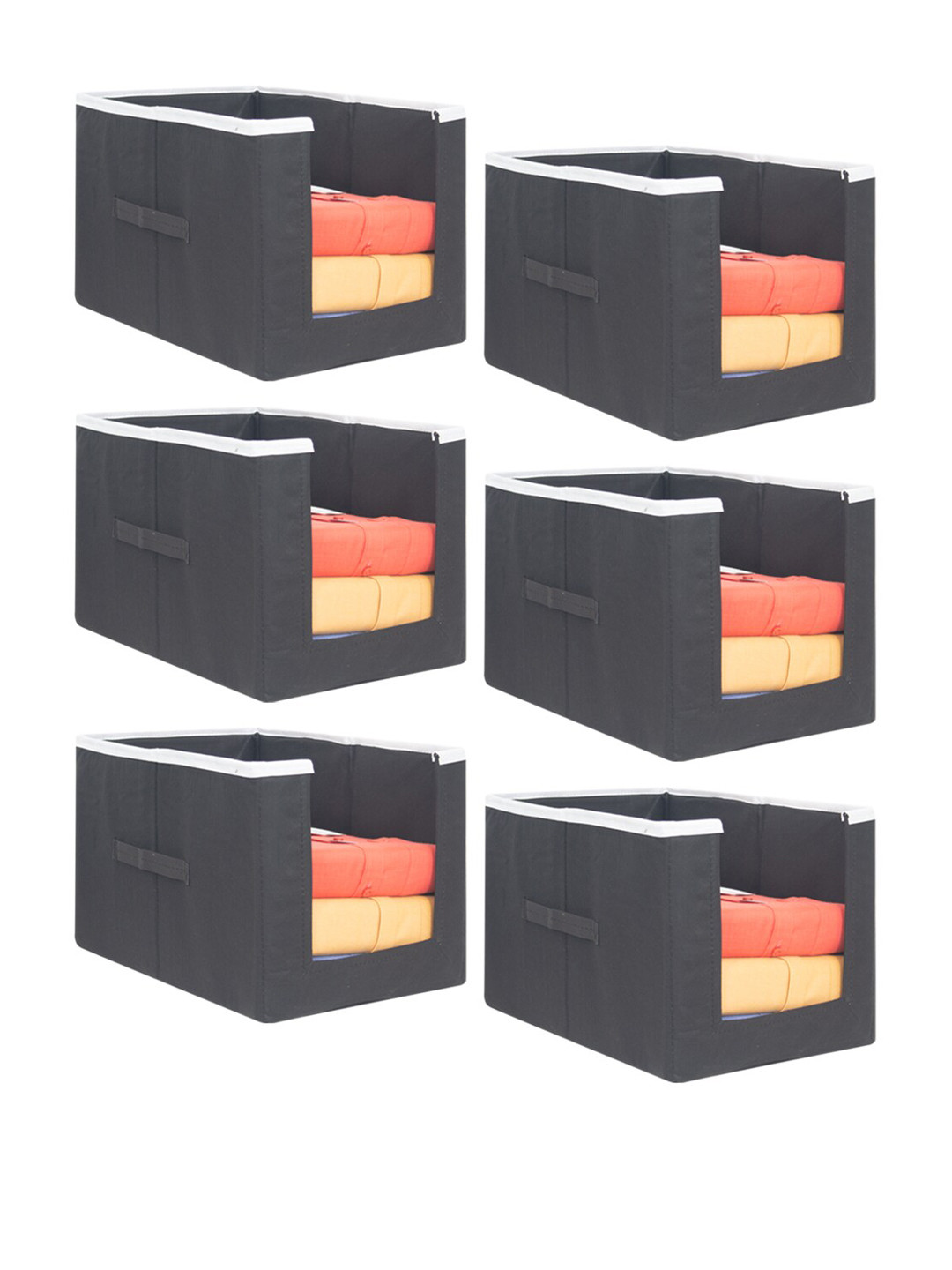 prettykrafts Set Of 6 Black & White Solid Shirt Stacker Wardrobe Organizers