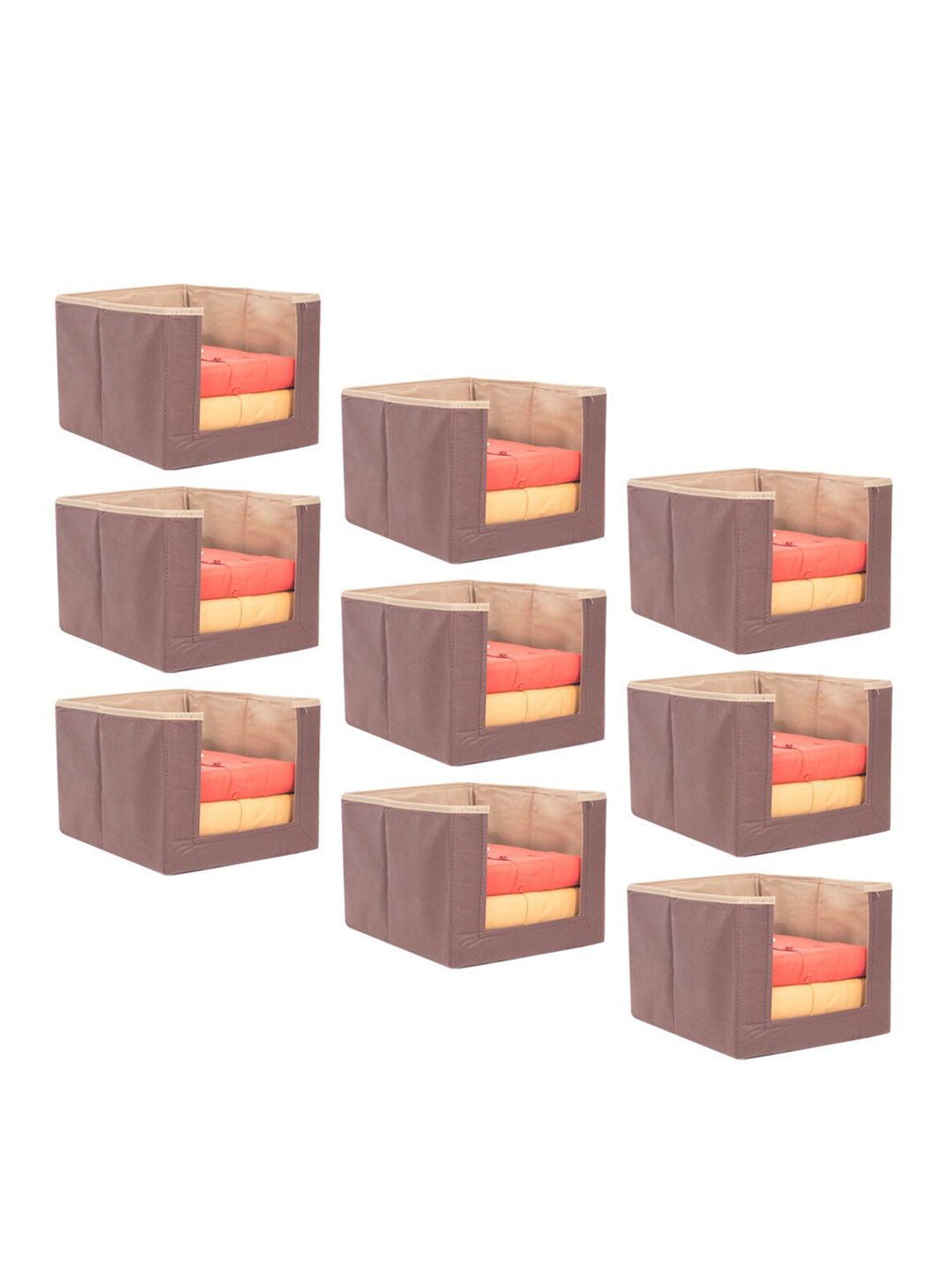 prettykrafts Set Of 9 Beige & Brown Solid Shirt Stacker Wardrobe Organizers