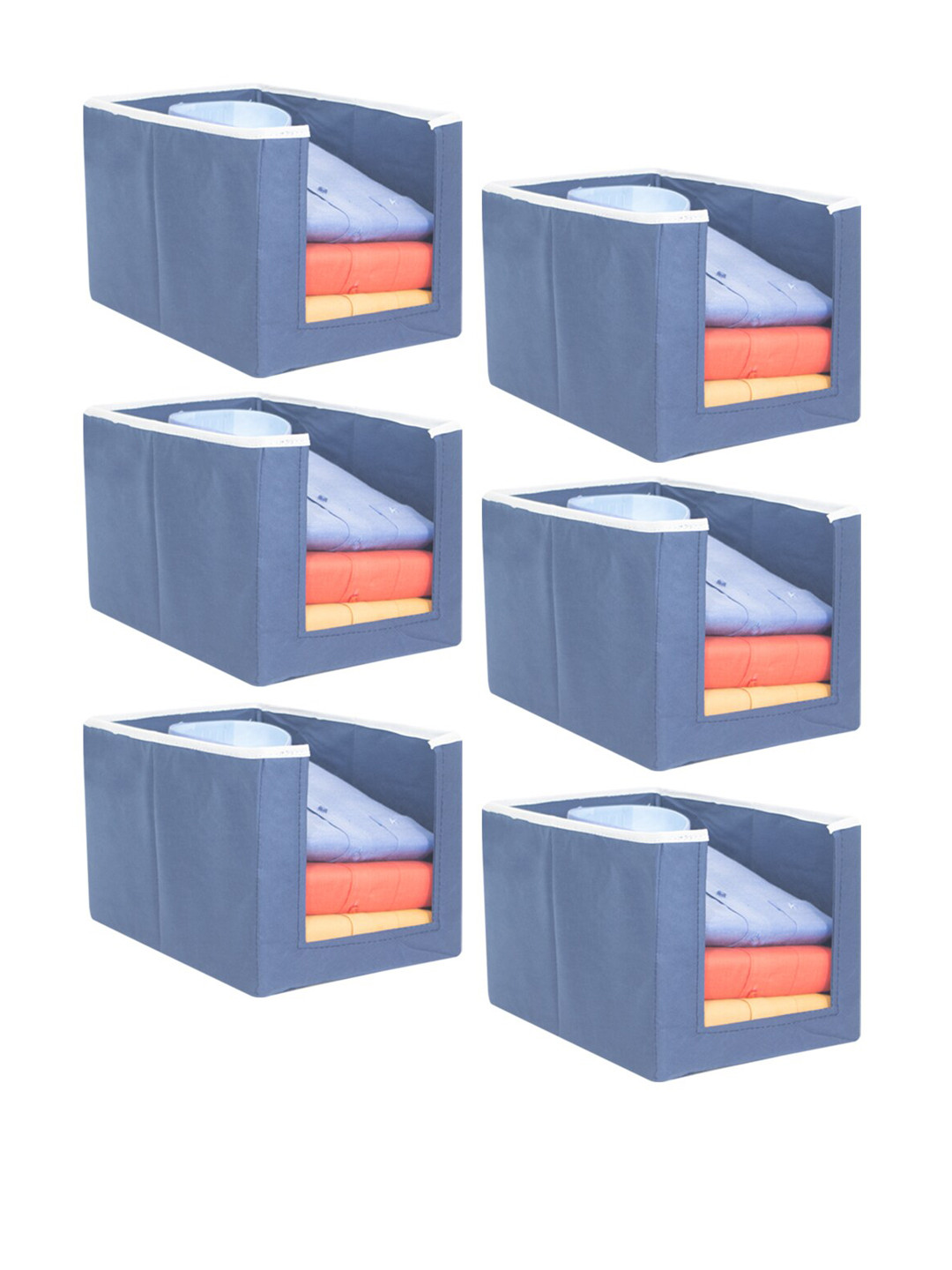 prettykrafts Set Of 6 Blue Solid Shirt Stacker Wardrobe Organizer