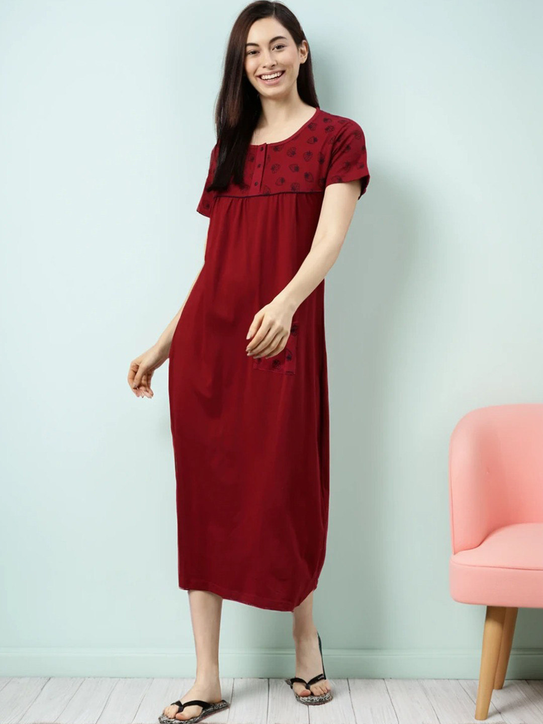 Kryptic Printed Pure Cotton Maxi Nightdress