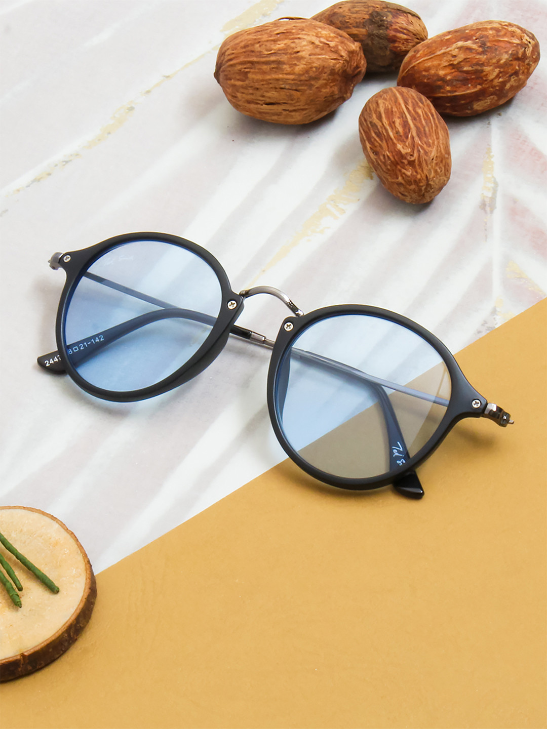 Ted Smith Blue Lens & Black Round Sunglasses with UV Protected Lens MOON-X_C8