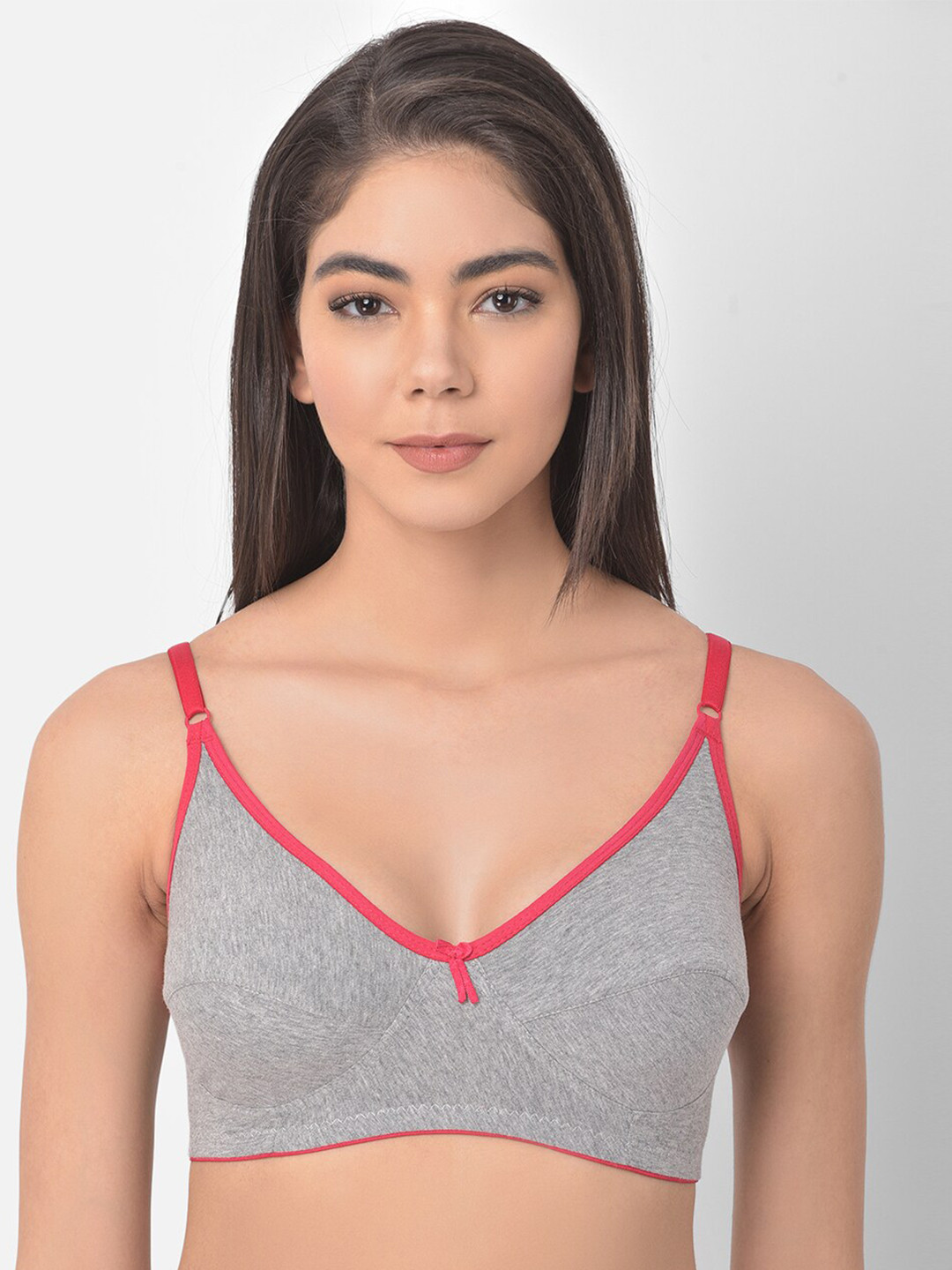 Clovia Grey & Red Everyday Bra-Full Coverage BR0227S0132B