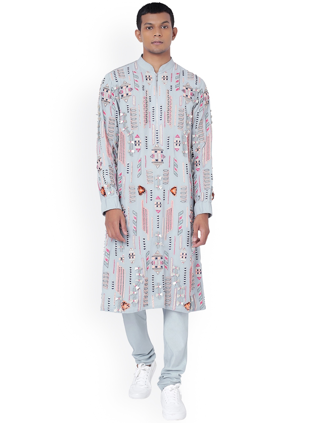 PS Men by Payal Singhal Blue Kurta with Off White Churidar - Set of 2
