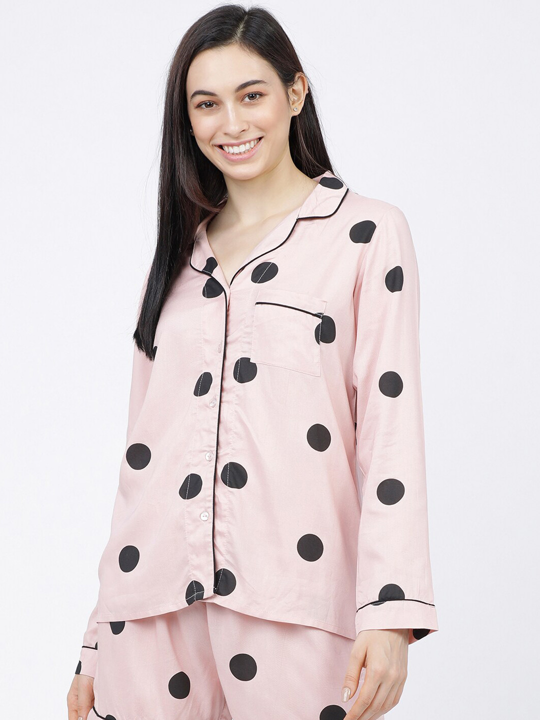 Tokyo Talkies Women Pink & Black Printed Sleep Shirts