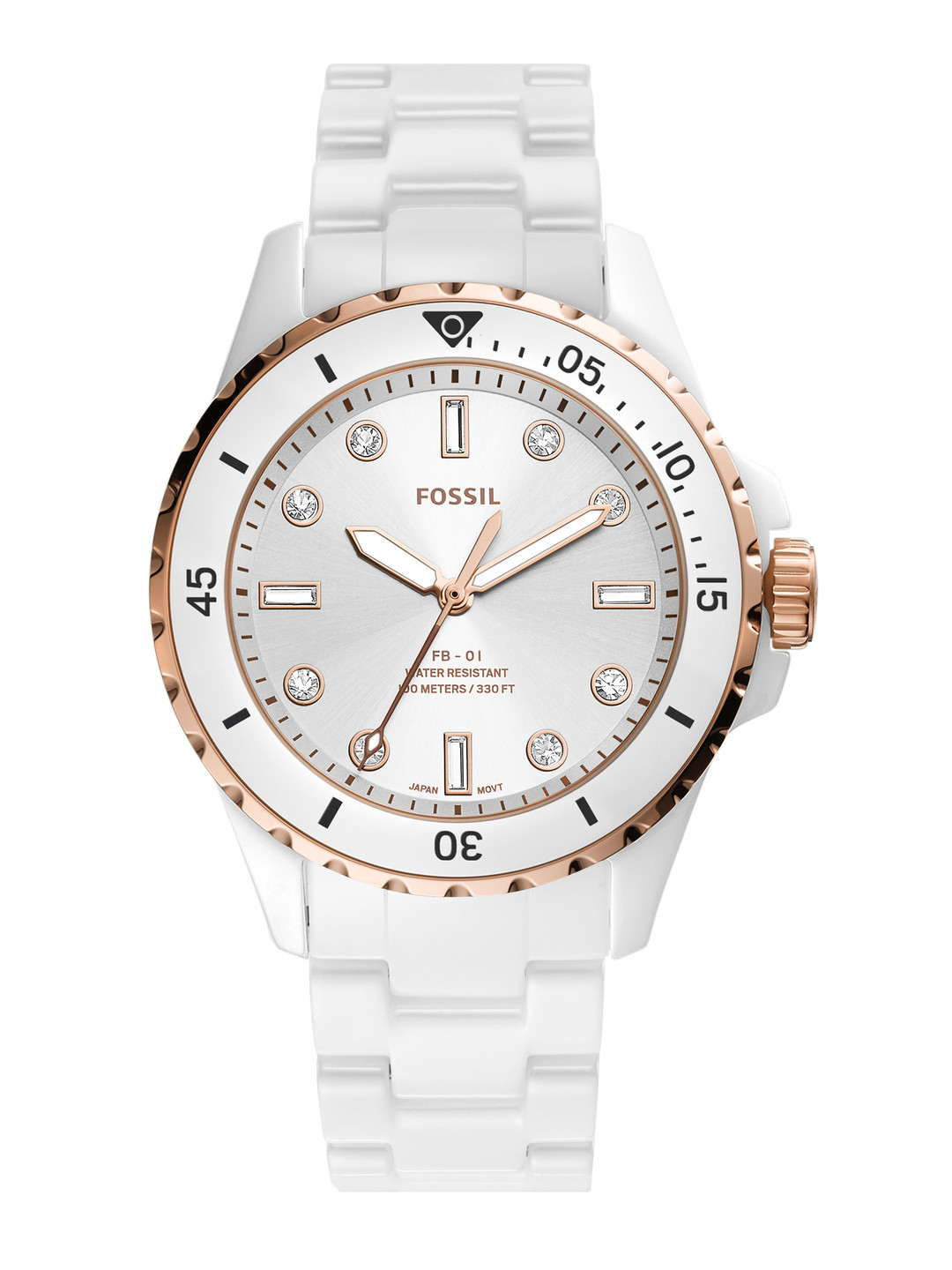 Fossil FB-01 Women White Dial Ceramic Bracelet Style Straps Analogue Watch CE1107