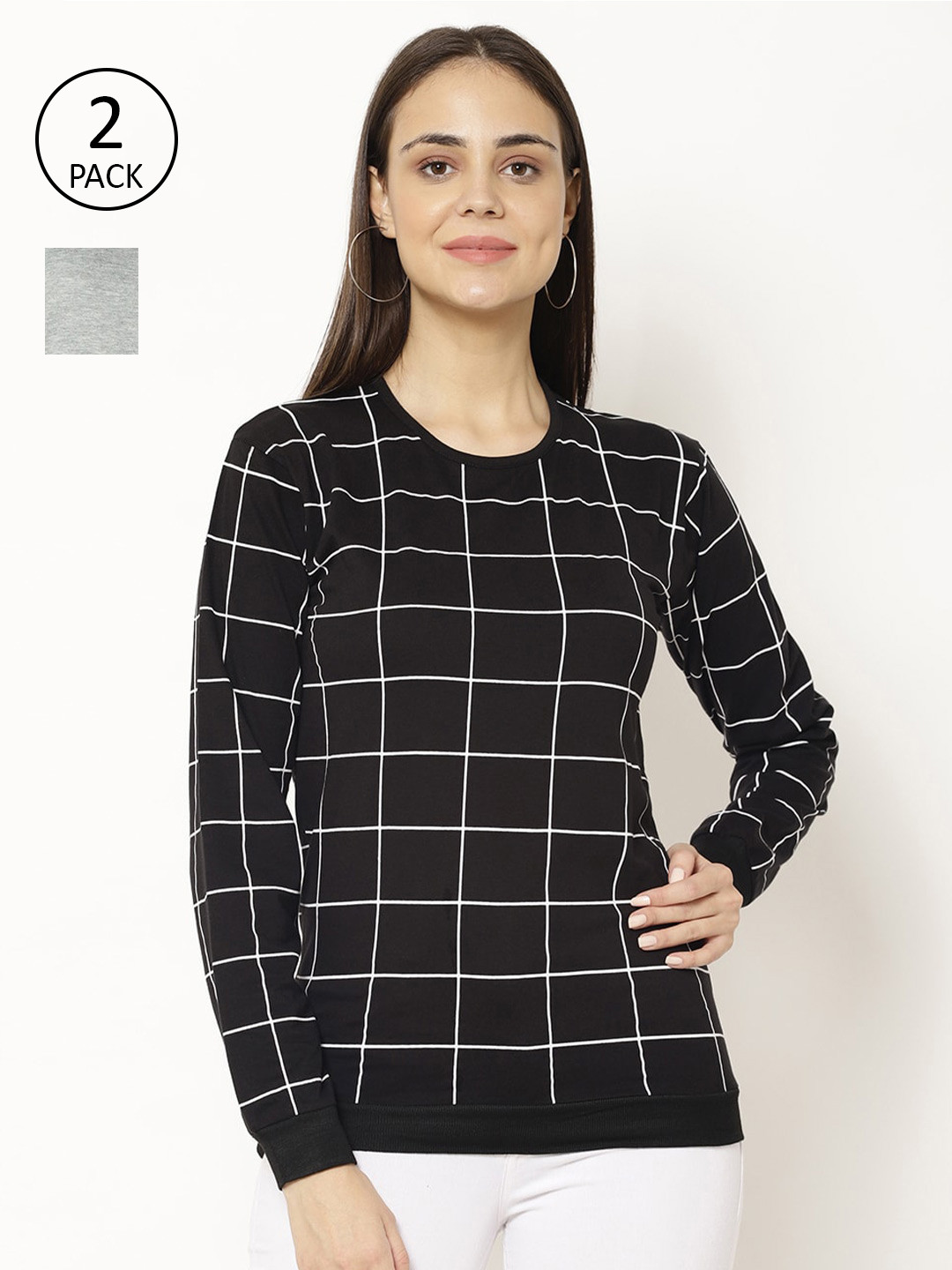 MACK JONNEY Women Black and Grey Pack of 2 Long Sleeves T-shirts