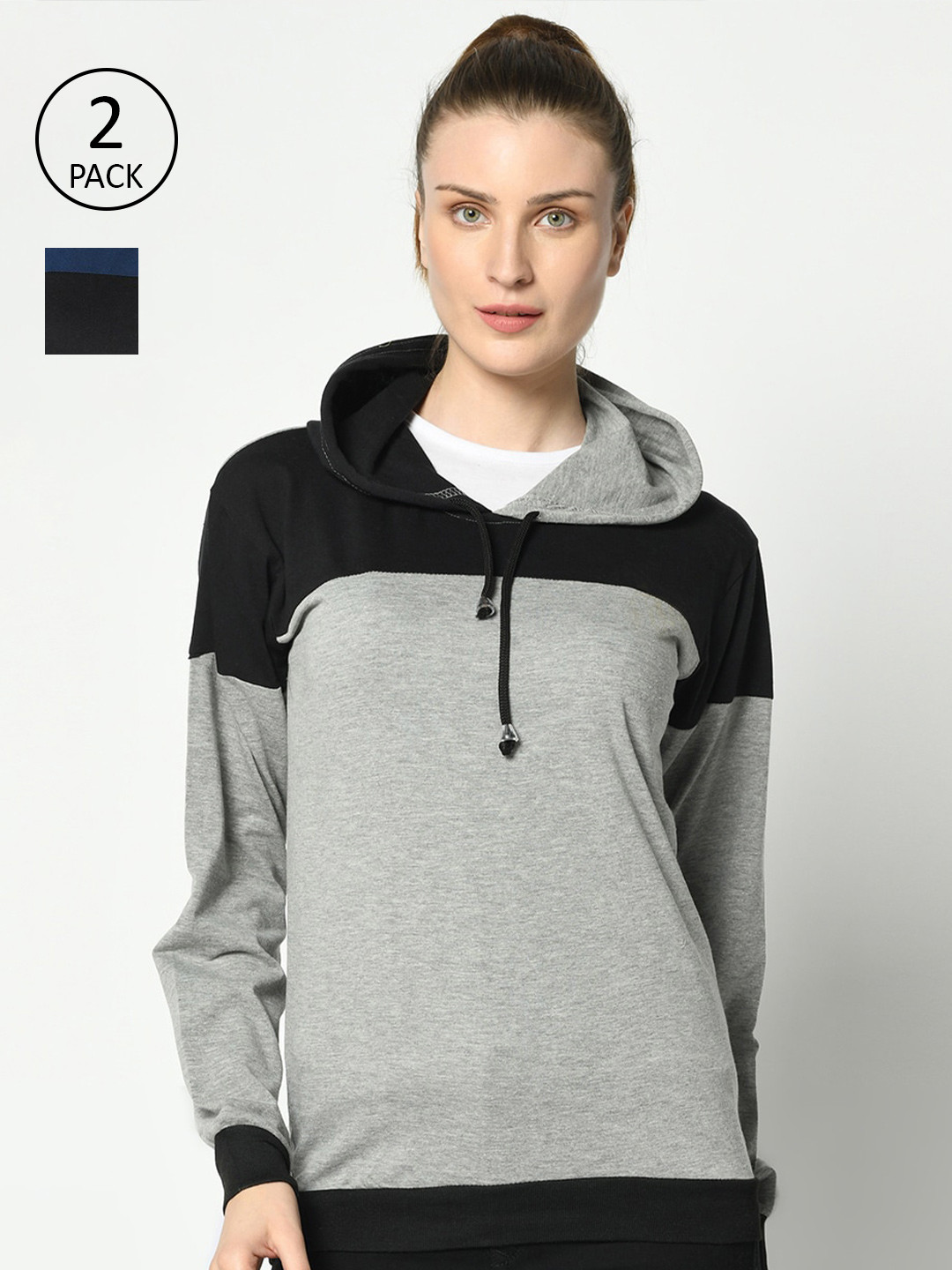 MACK JONNEY Women Grey & Black Pack Of 2 Hooded T-shirts