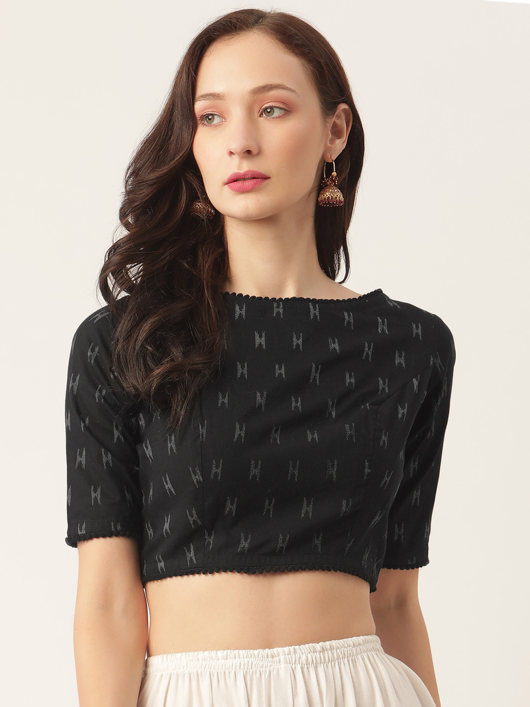 Studio Shringaar Black Pure Cotton Ikat Design Saree Blouse