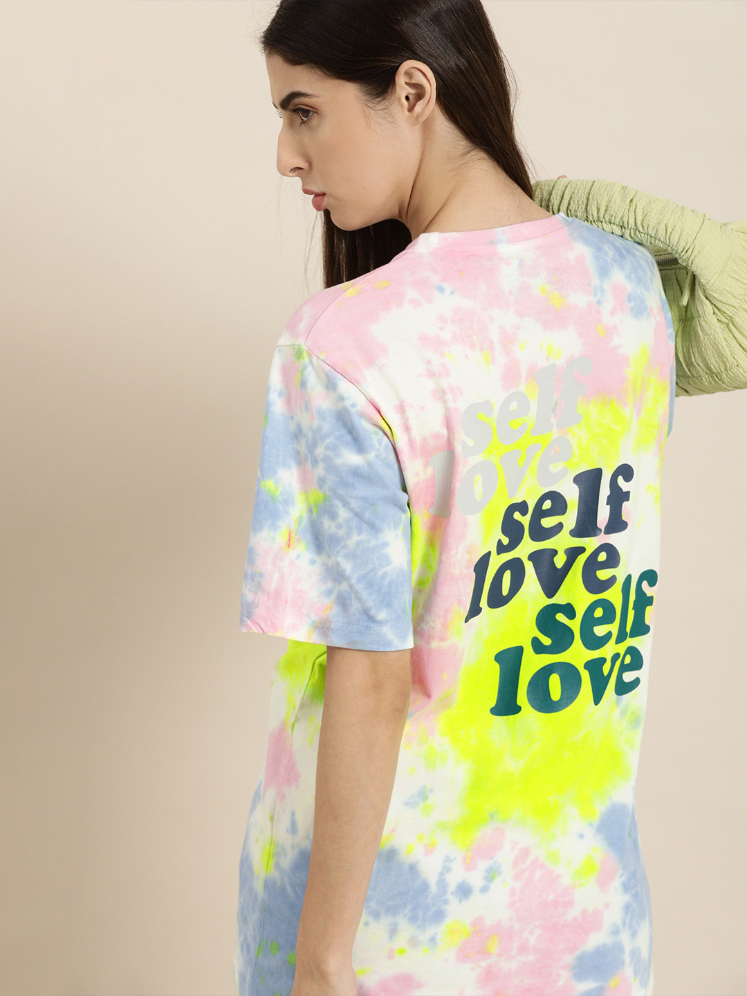 DILLINGER Women Pink  Blue Dyed Drop-Shoulder Sleeves Oversized Pure Cotton T-shirt