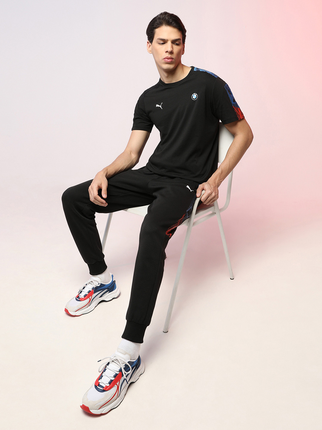 PUMA Motorsport Men Black  White BMW Printed Pure Cotton Motorsports T-shirt