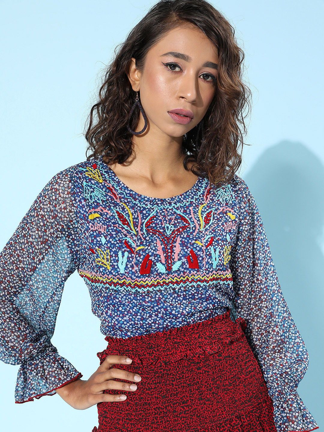 Antheaa Women Stunning Blue Abstract Top