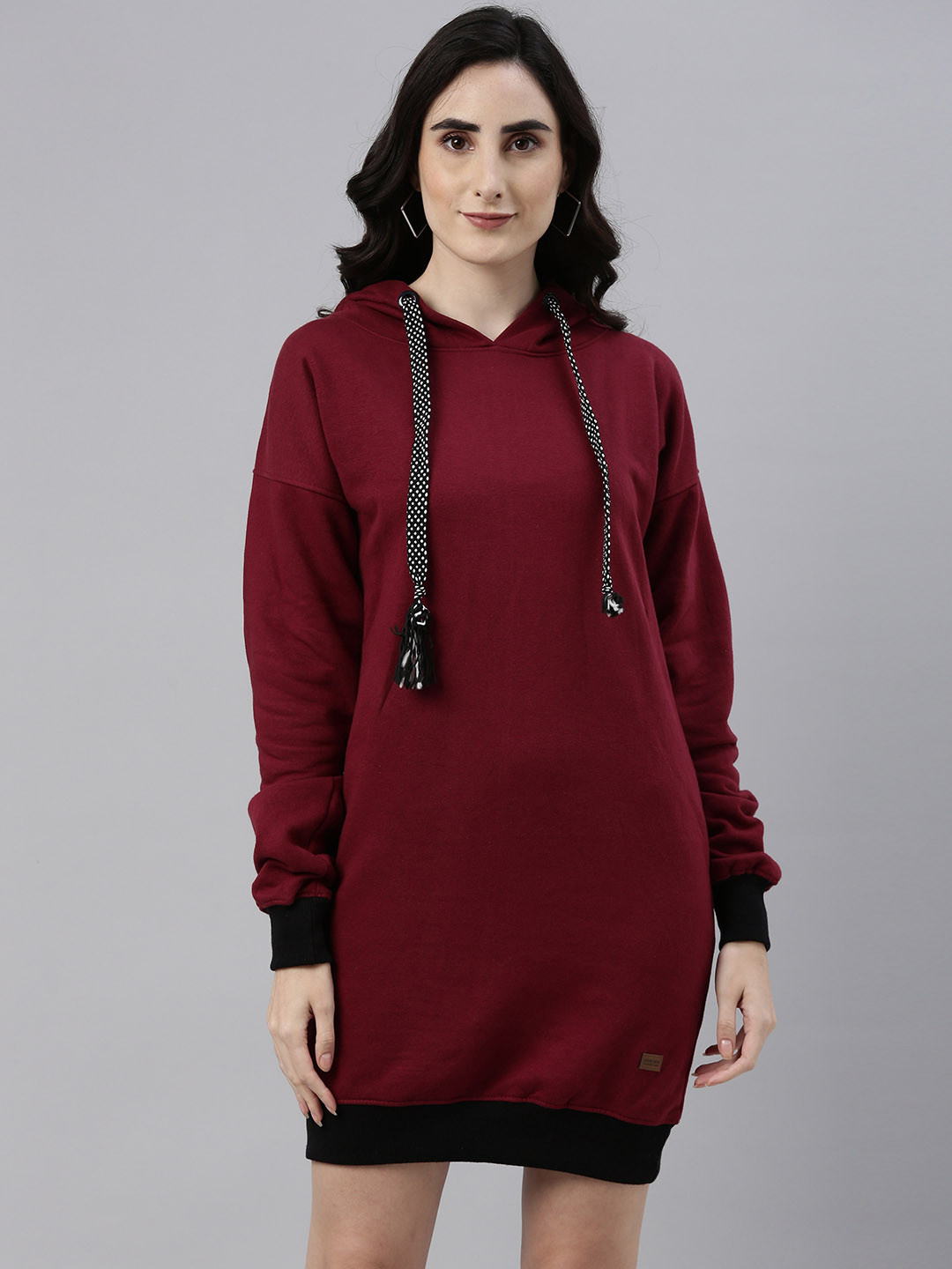 Campus Sutra Women Red Solid Hooded Knee Length Jumper Dress