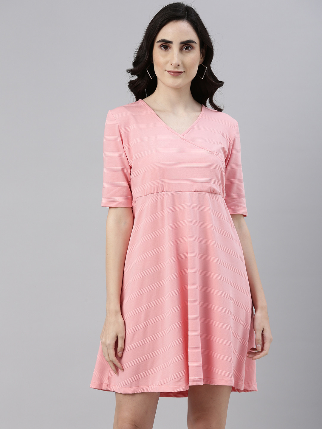 Campus Sutra Pink Striped Mini A-Line Dress