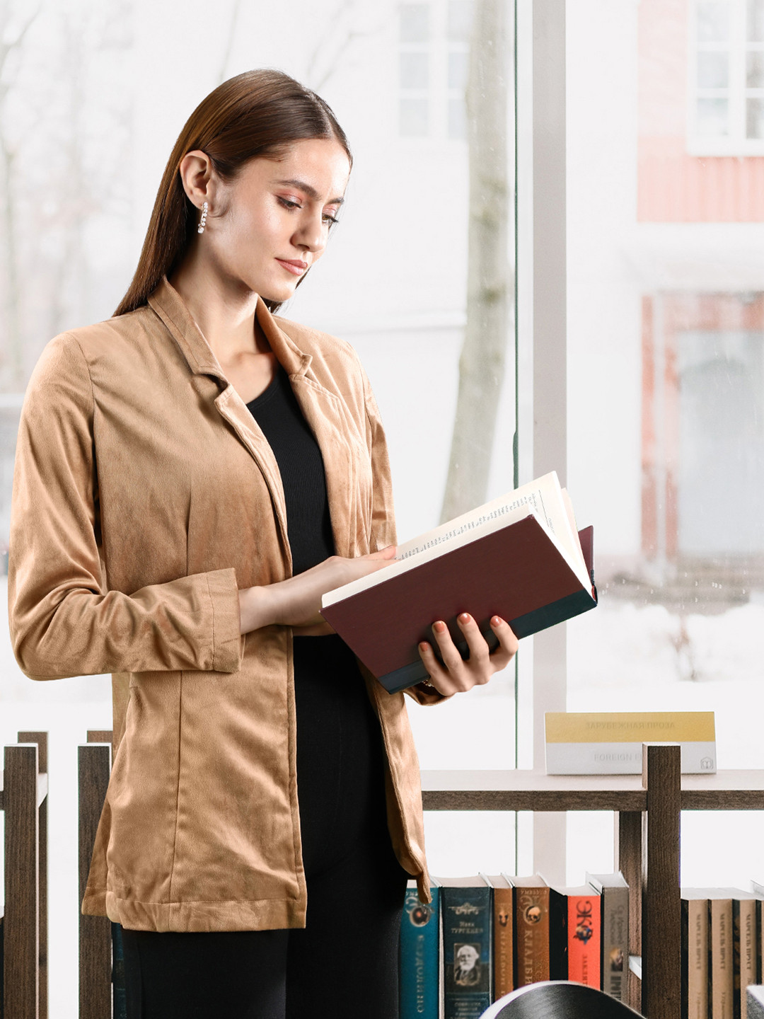 Campus Sutra Women Brown Comfort Fit Double-Breasted Casual Blazer