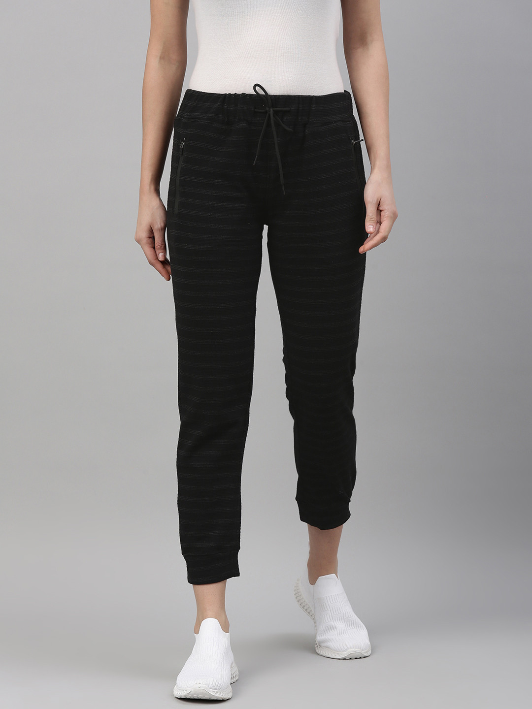 Campus Sutra Women Black Self-design Cotton Active Joggers