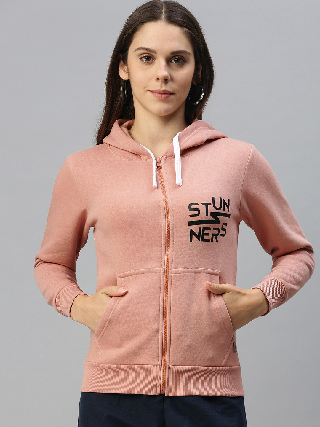 Campus Sutra Women Pink Placement Printed Hooded Sweatshirt