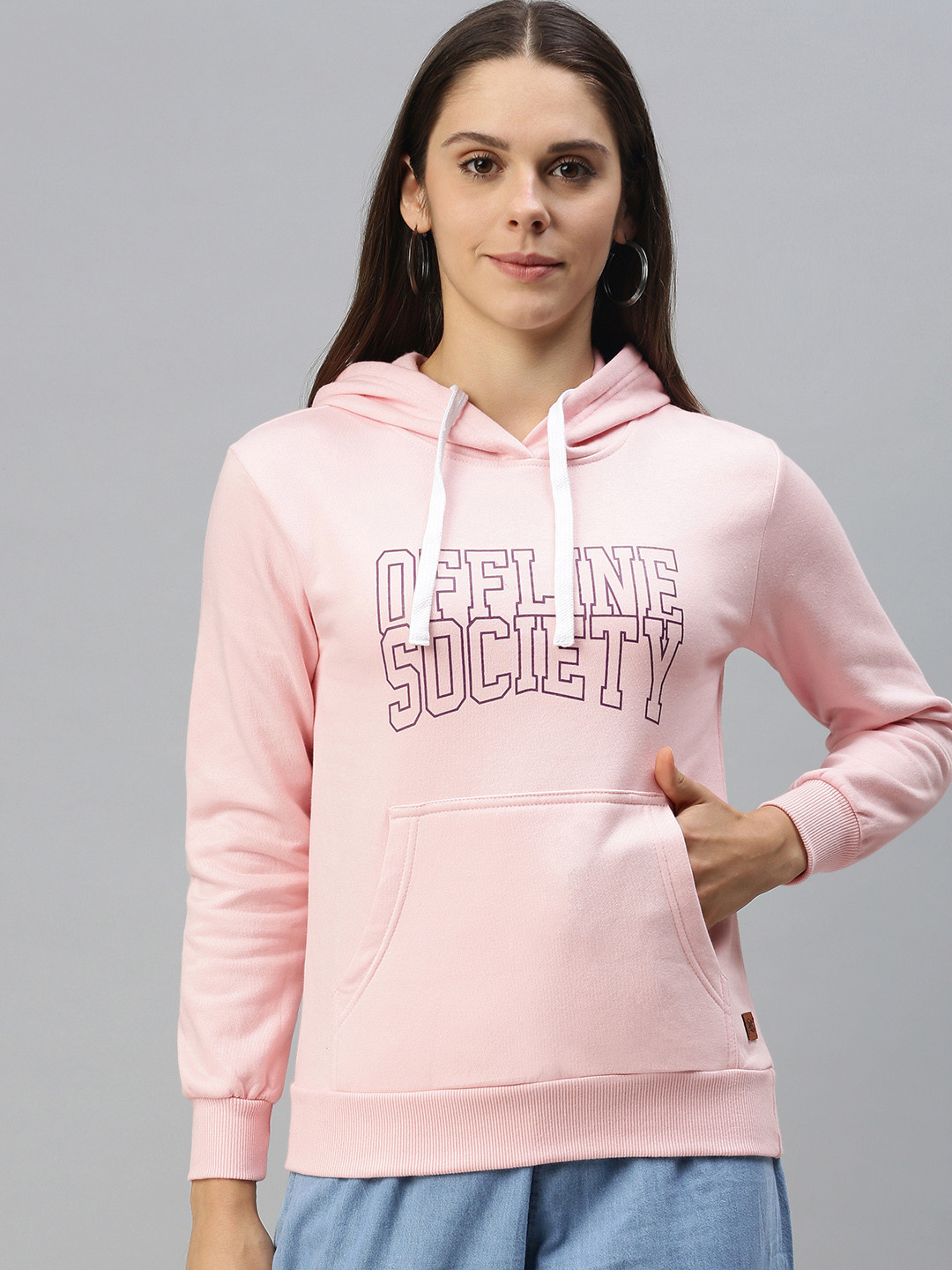 Campus Sutra Women Pink Printed Hooded Sweatshirt