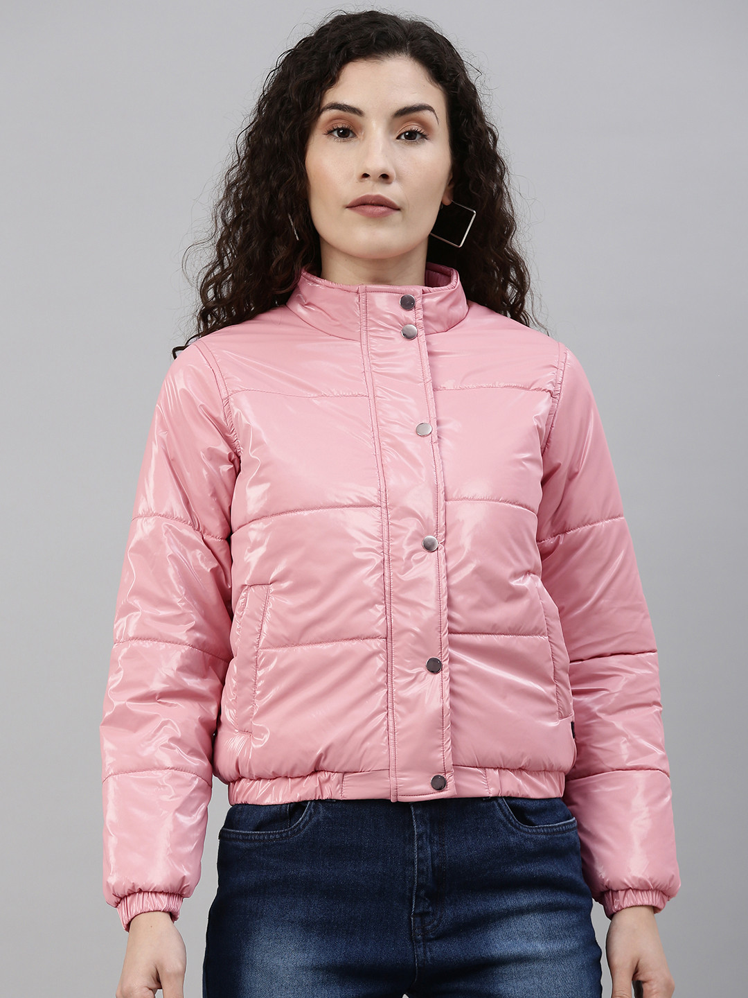 Campus Sutra Women Pink Solid Bomber Jacket