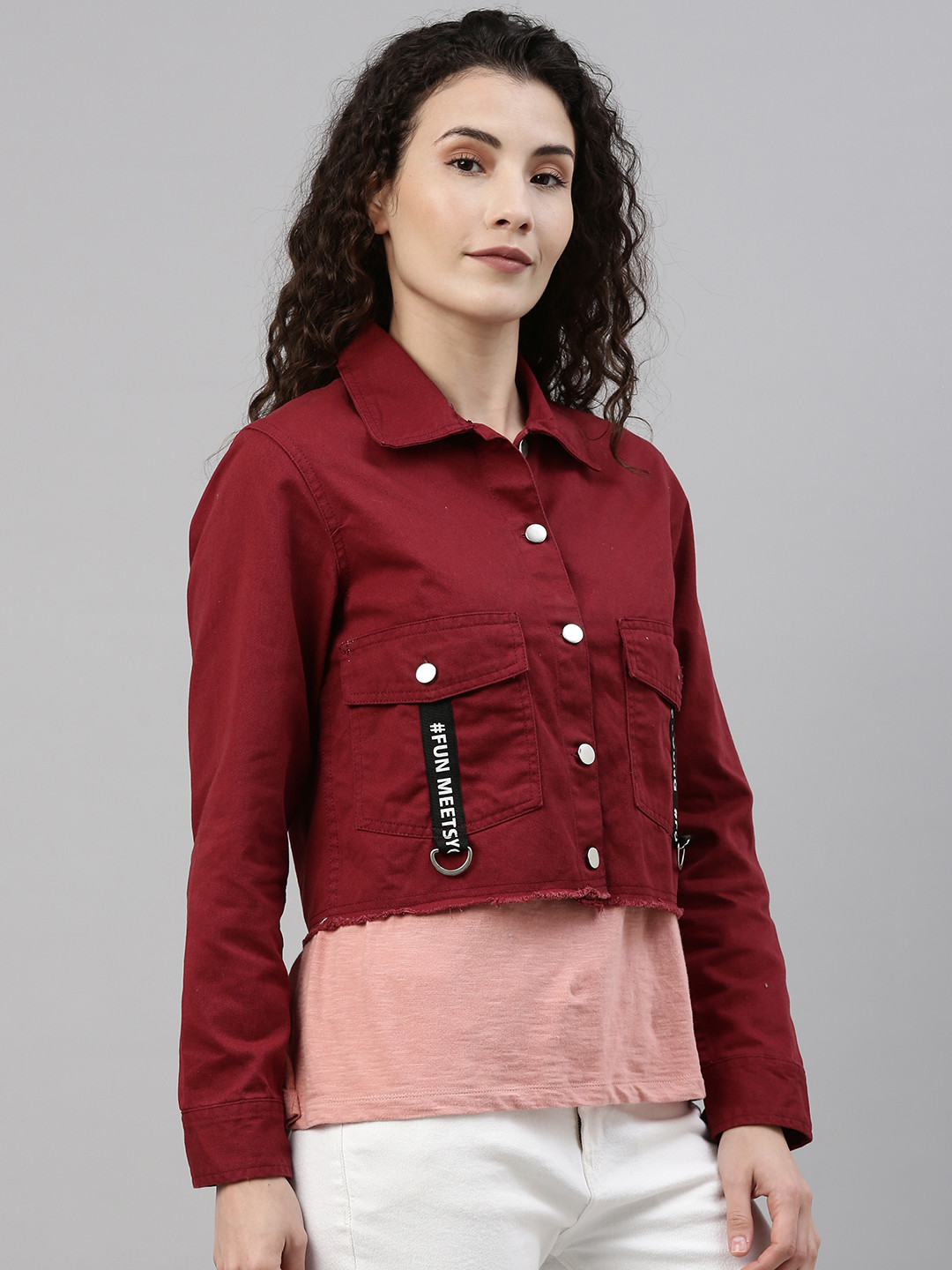 Campus Sutra Women Maroon Cropped Tailored Jacket
