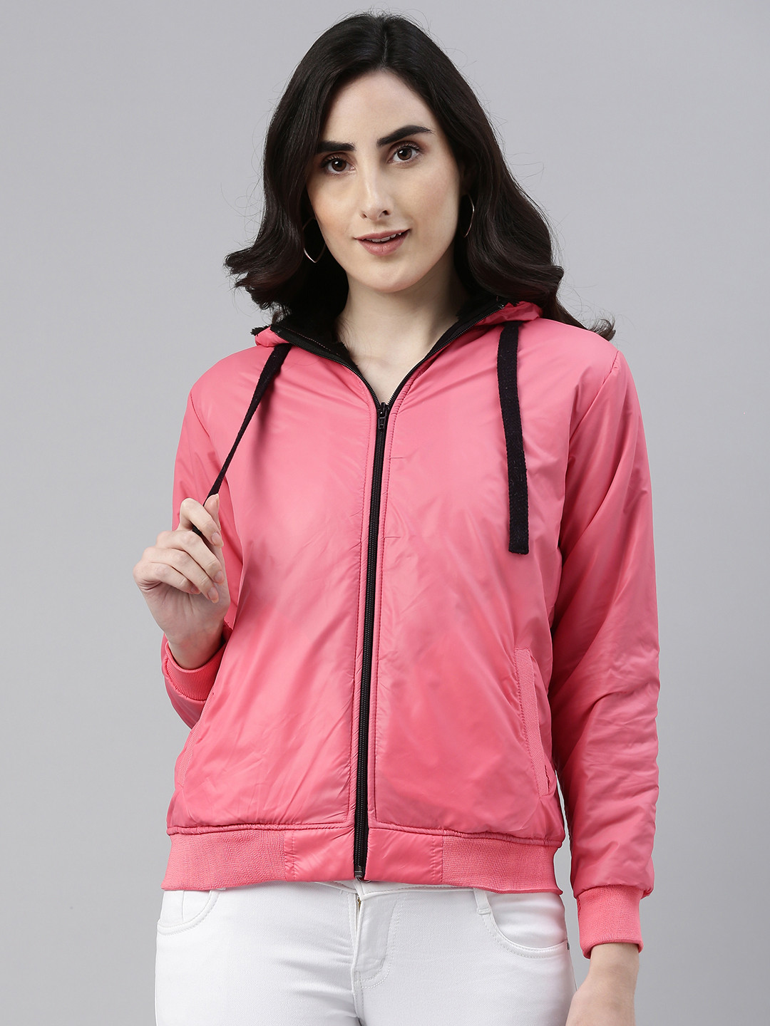 Campus Sutra Women Peach-Coloured Windcheater Outdoor Bomber Jacket