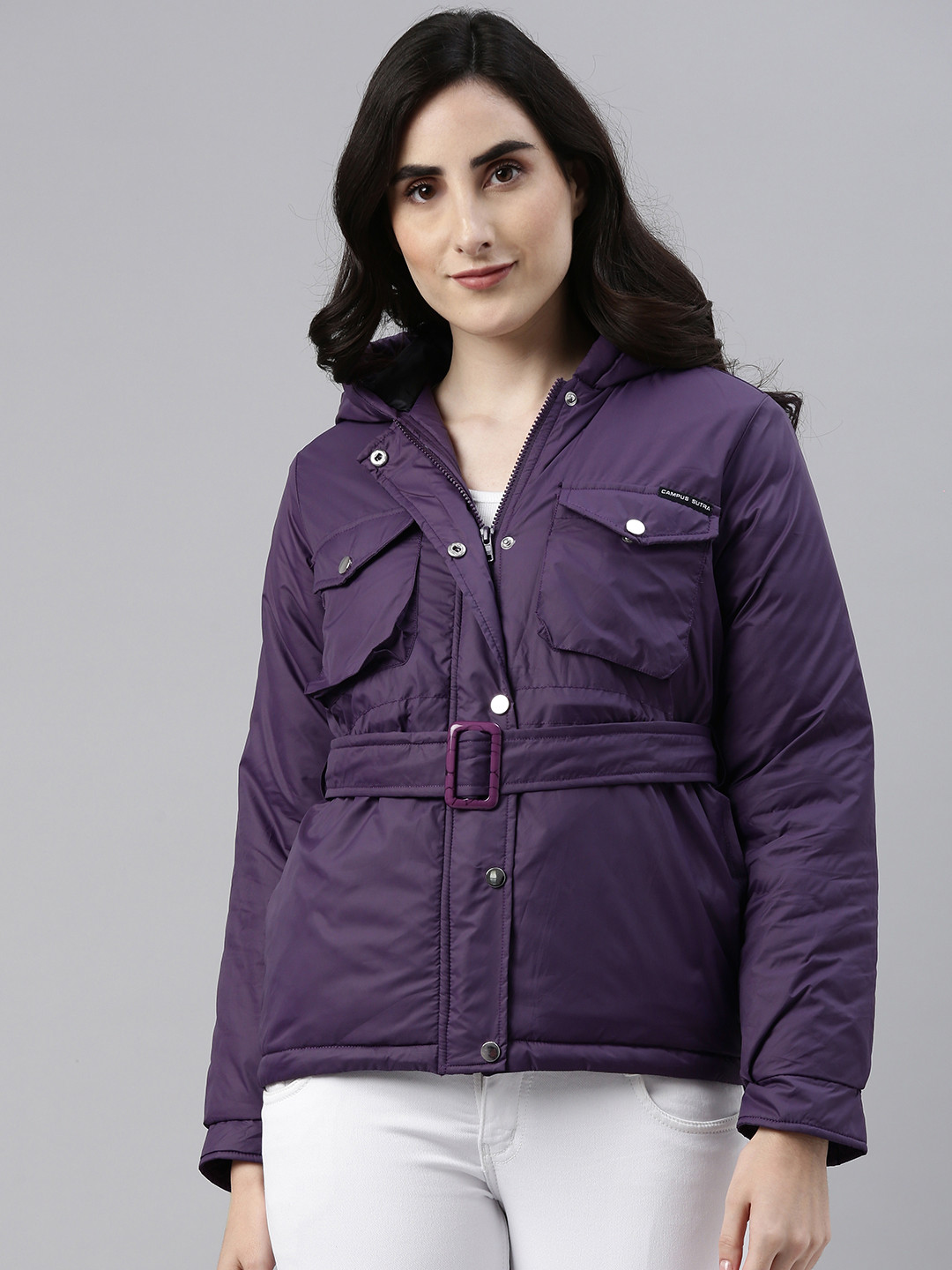 Campus Sutra Women Purple Windcheater Outdoor Padded Jacket