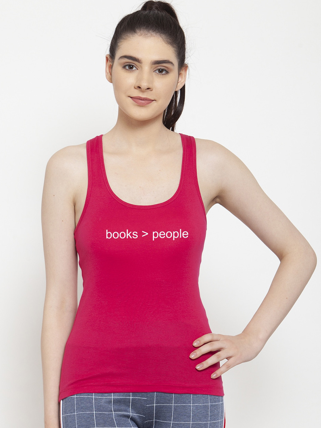 Friskers Women U-Neck Gym Pink & White Tank Top