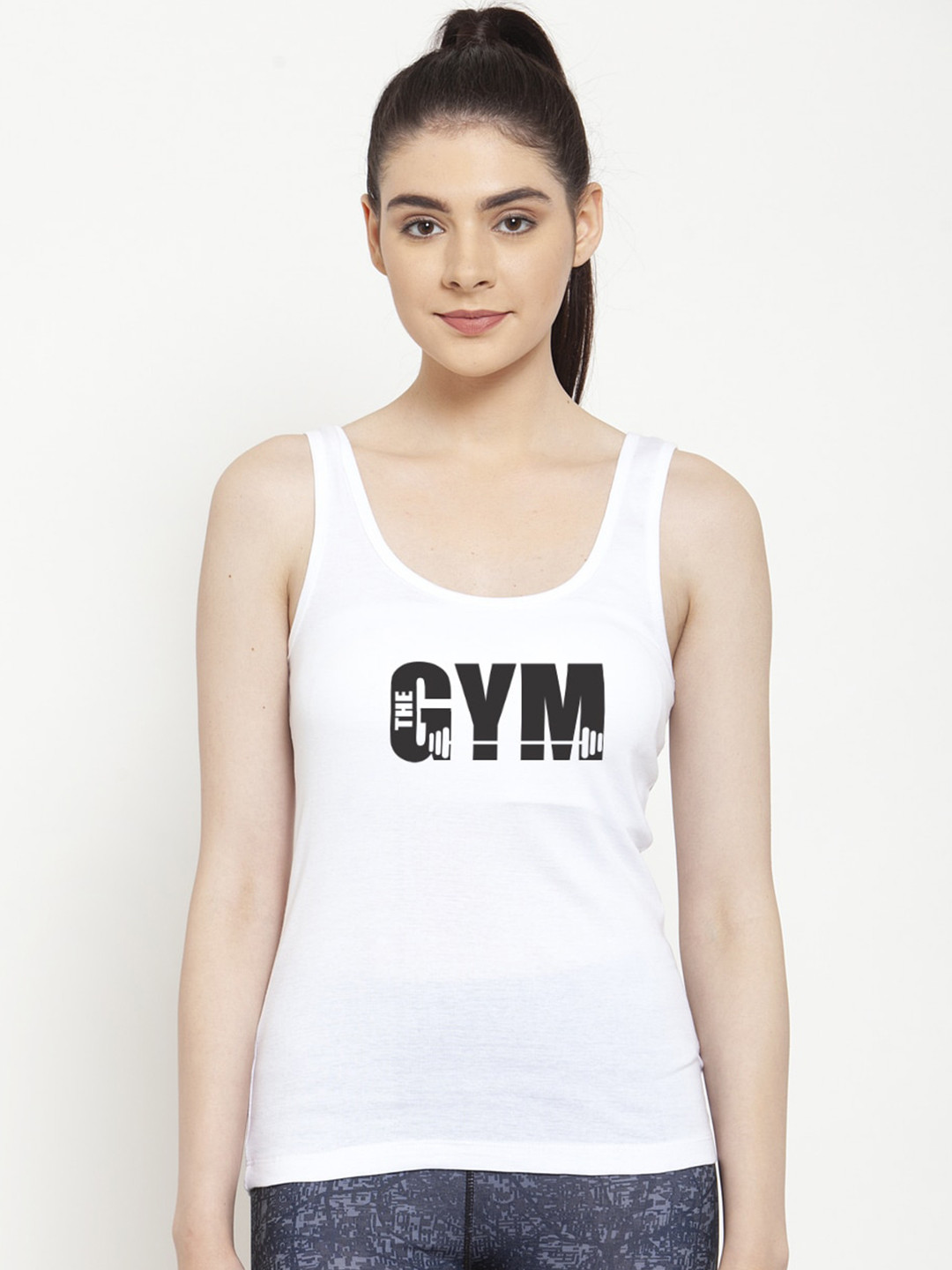 Friskers Women Gym White & Black Tank Top