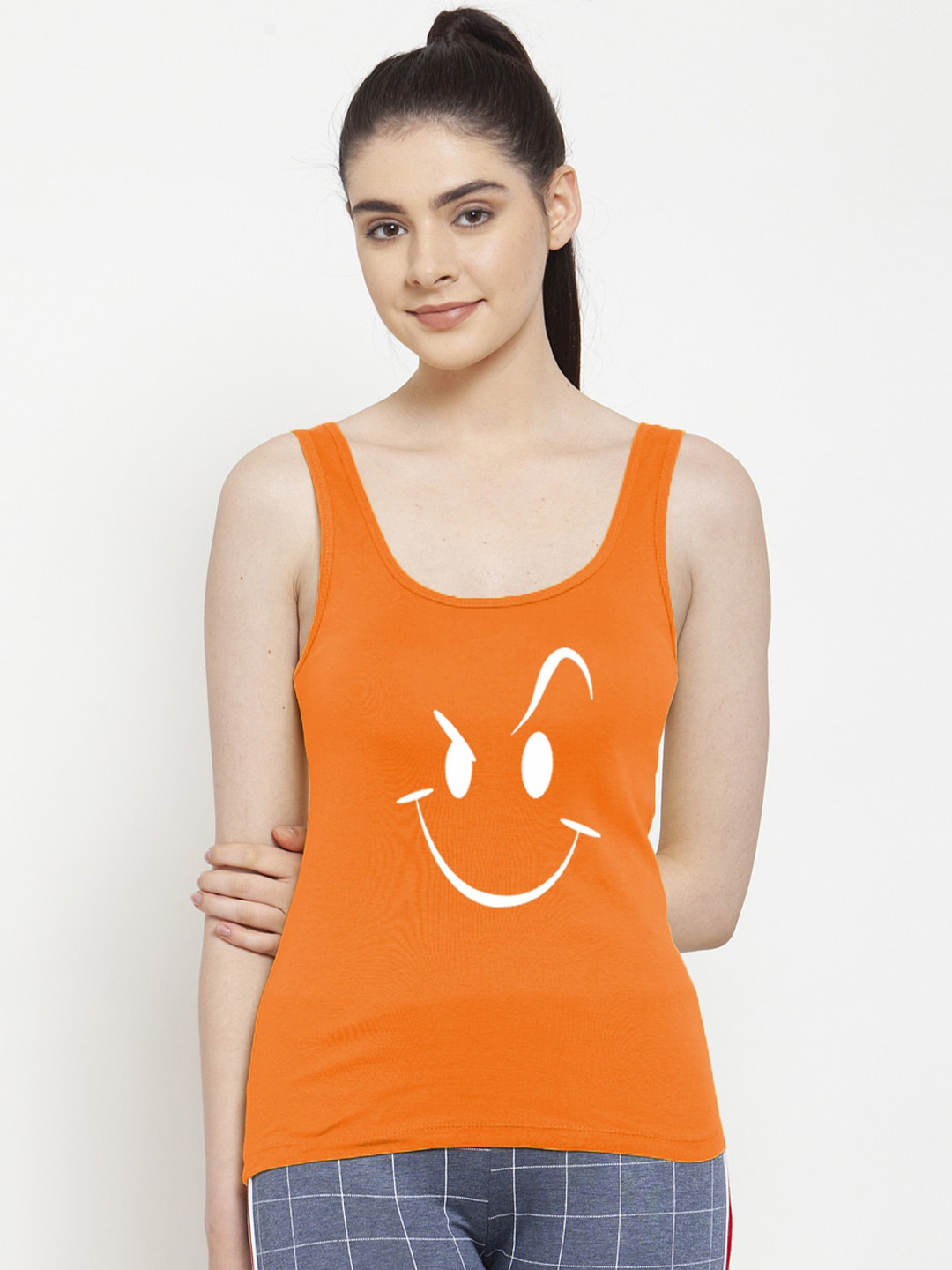 Friskers Women Orange Graphic Printed Tank Top