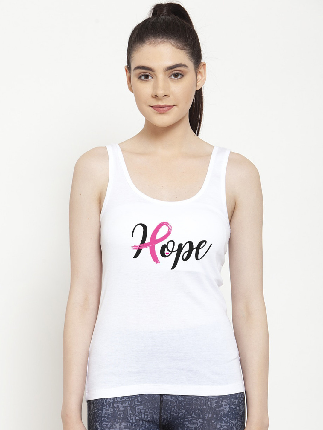 Friskers Women Printed White & Black Tank Top