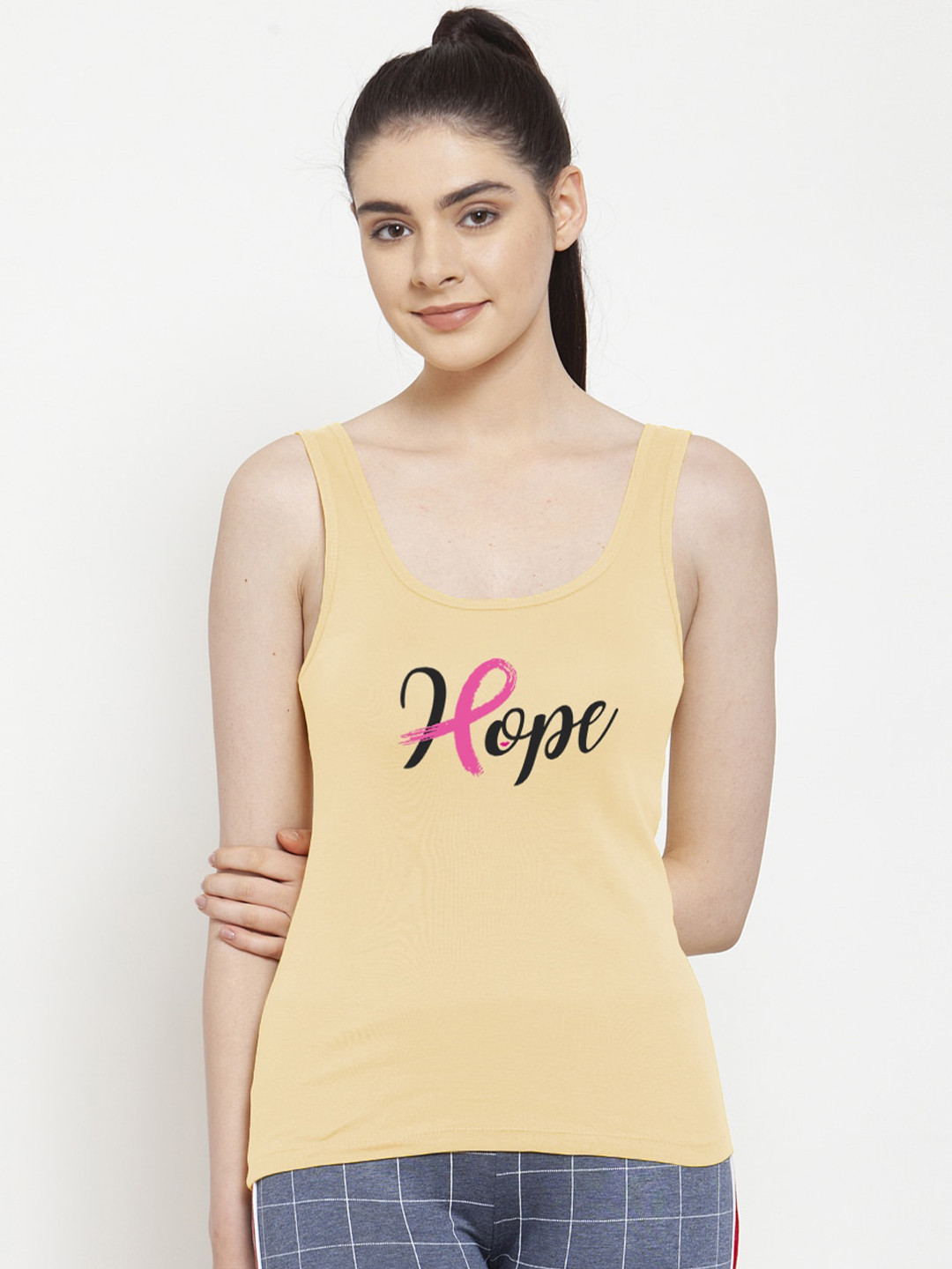 Friskers Women Printed Yellow & Black Tank Top