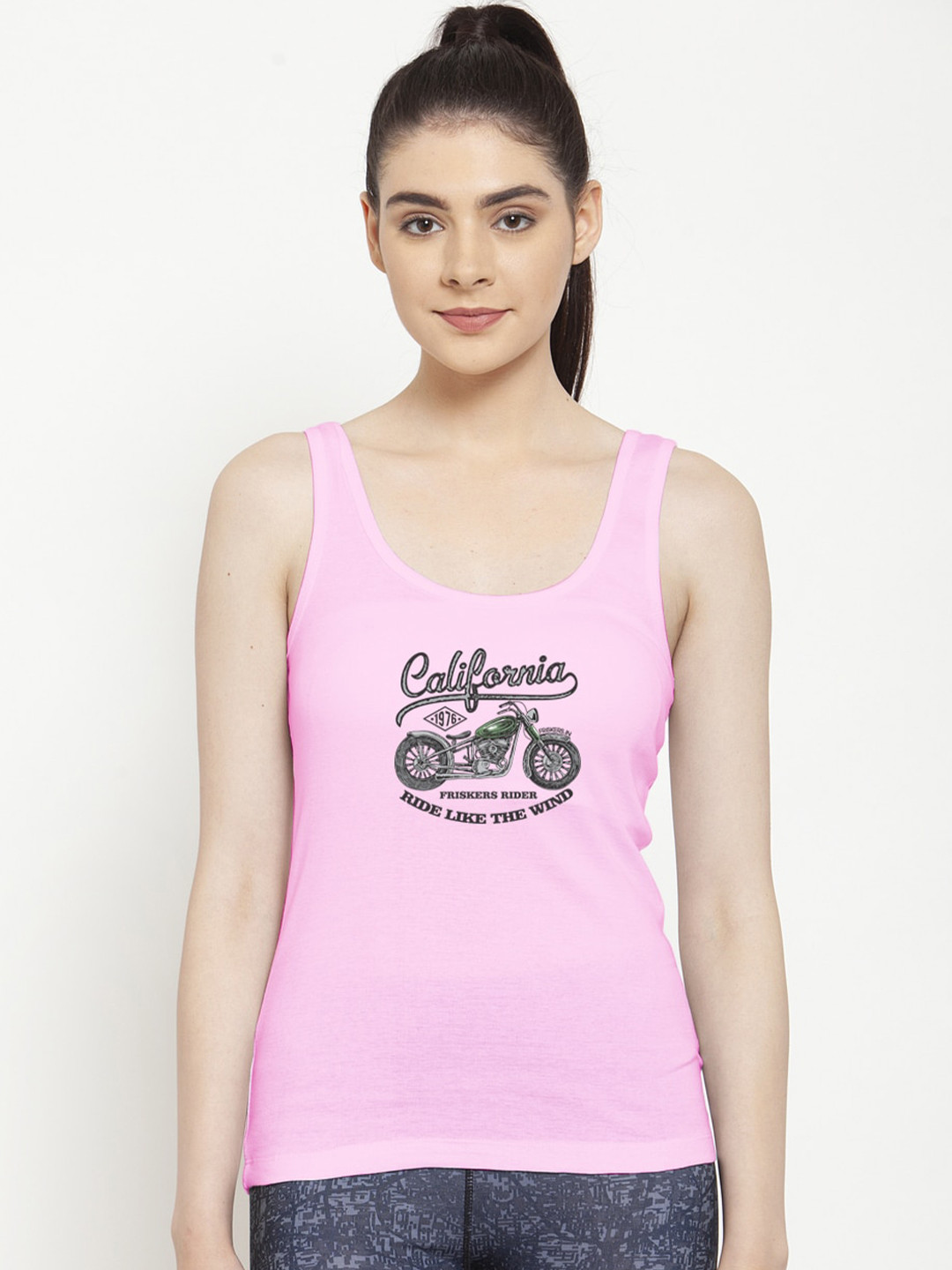 Friskers Women Pink Graphic Printed Tank Top