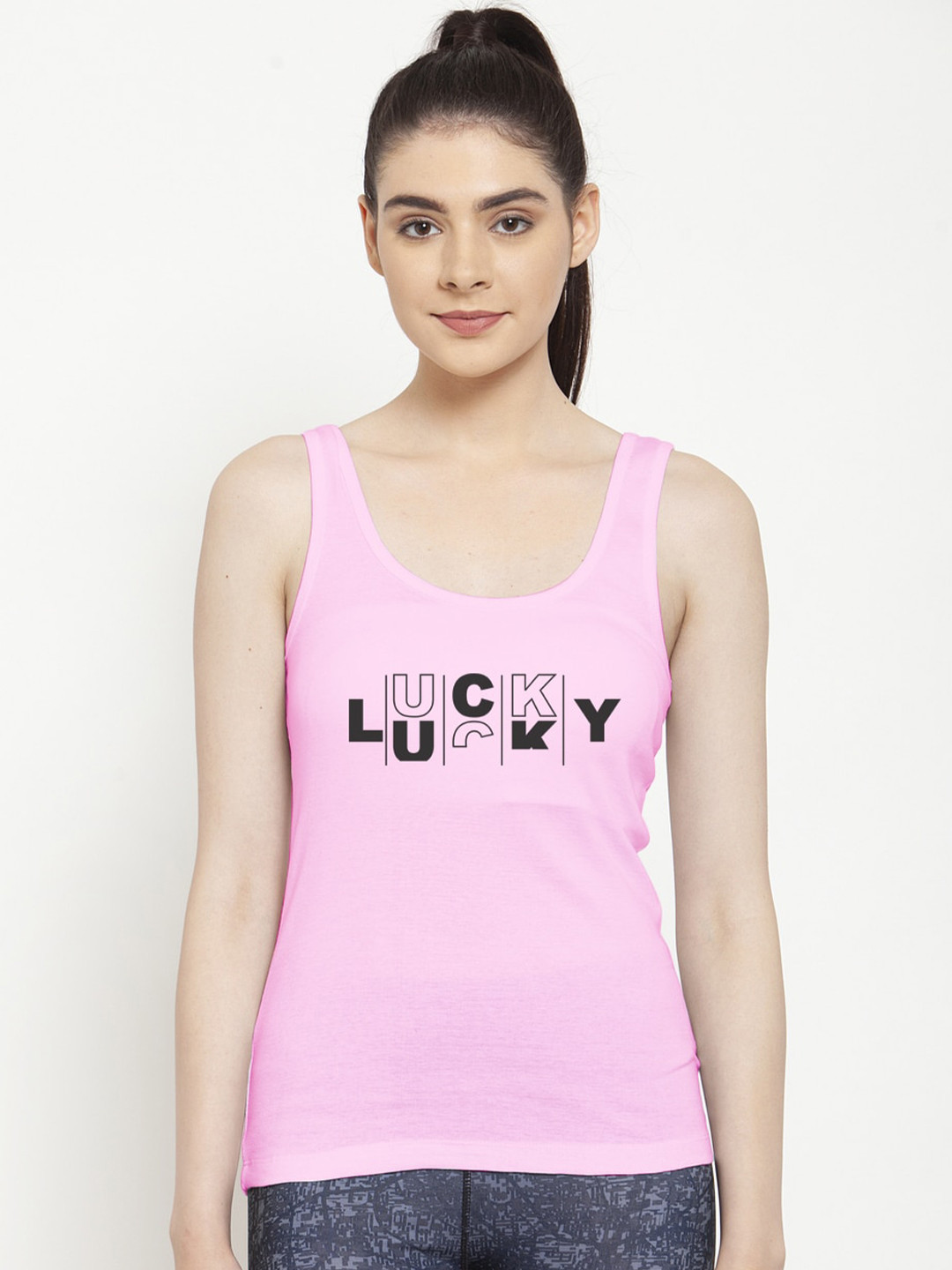 Friskers Women Pink & Black Tank Top