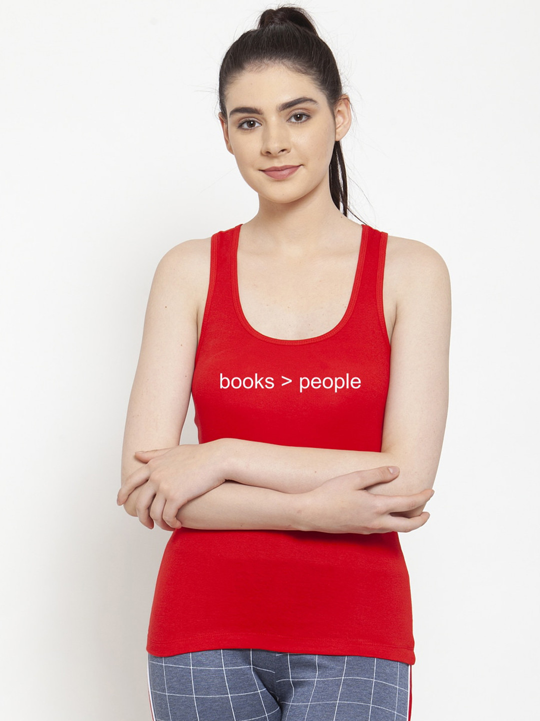 Friskers Women Gym Red & White Tank Top