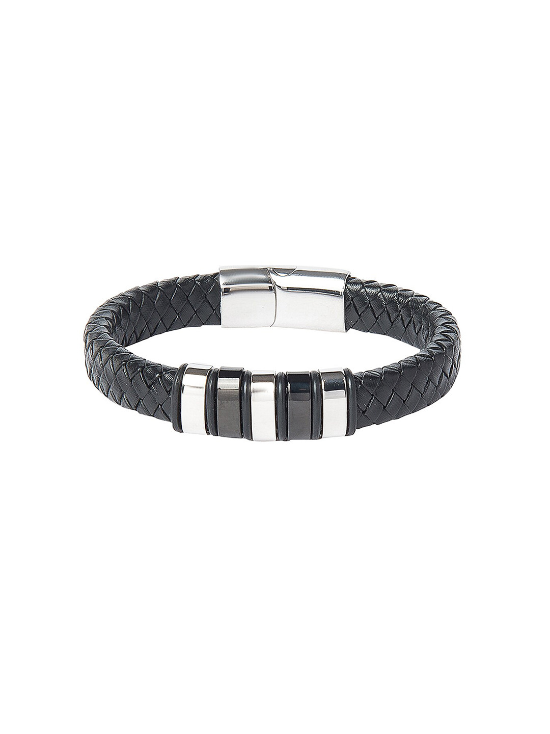 Bodha Men Black & Silver Leather Bracelet