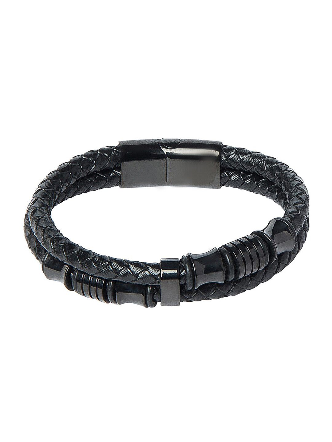 bodha Men Black Leather Multistrand Bracelet