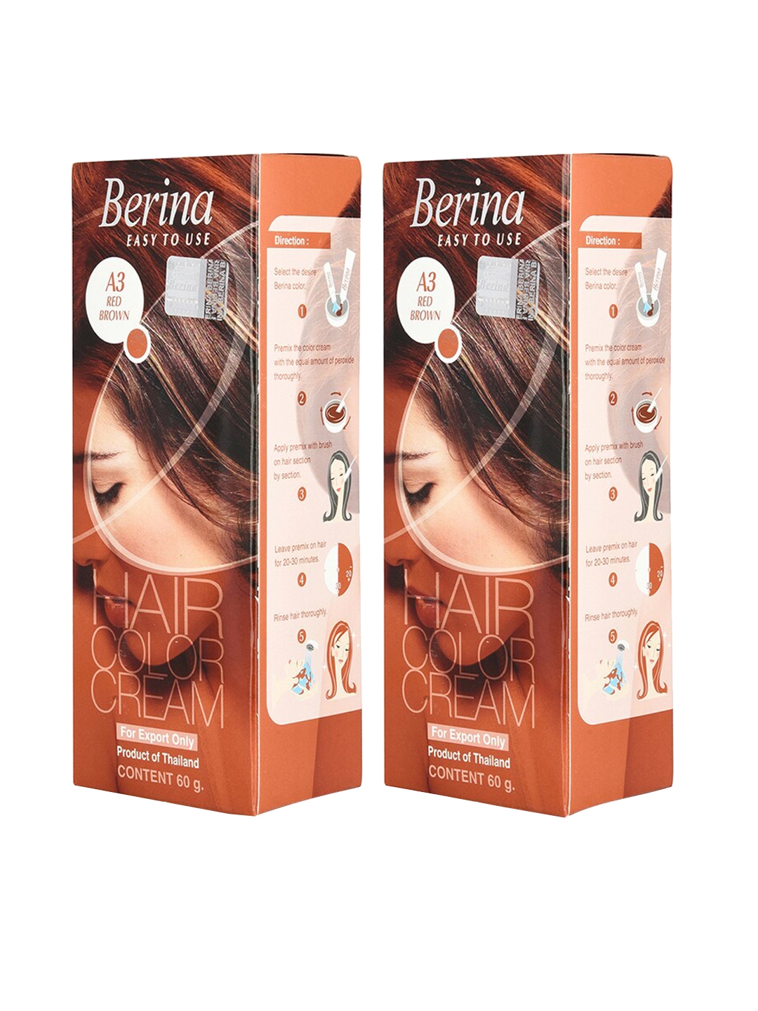 Berina Pack of 2 Hair Color Cream A3 Red Brown