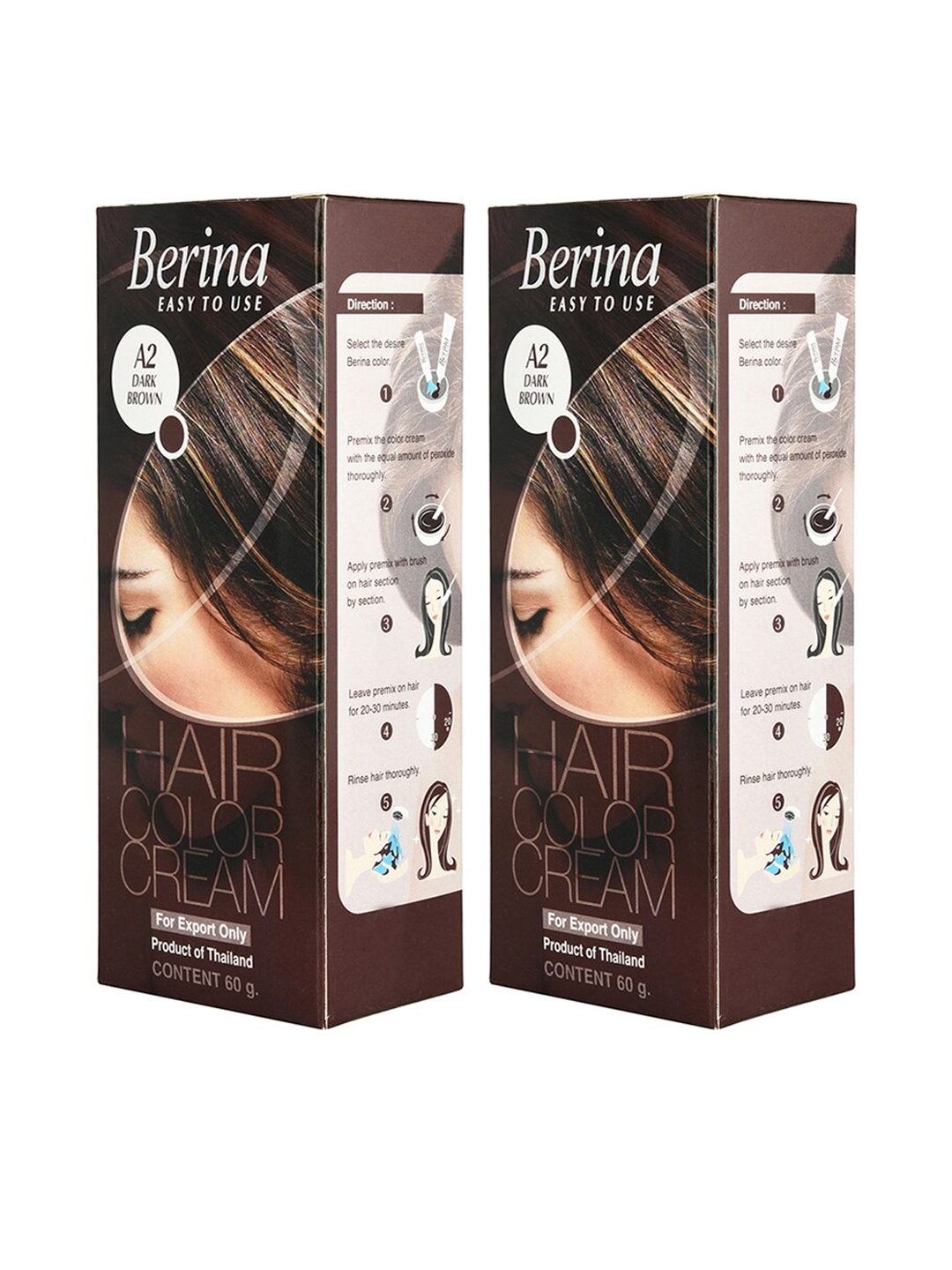 Berina Pack of 2 Hair Color Cream A2 Dark Brown