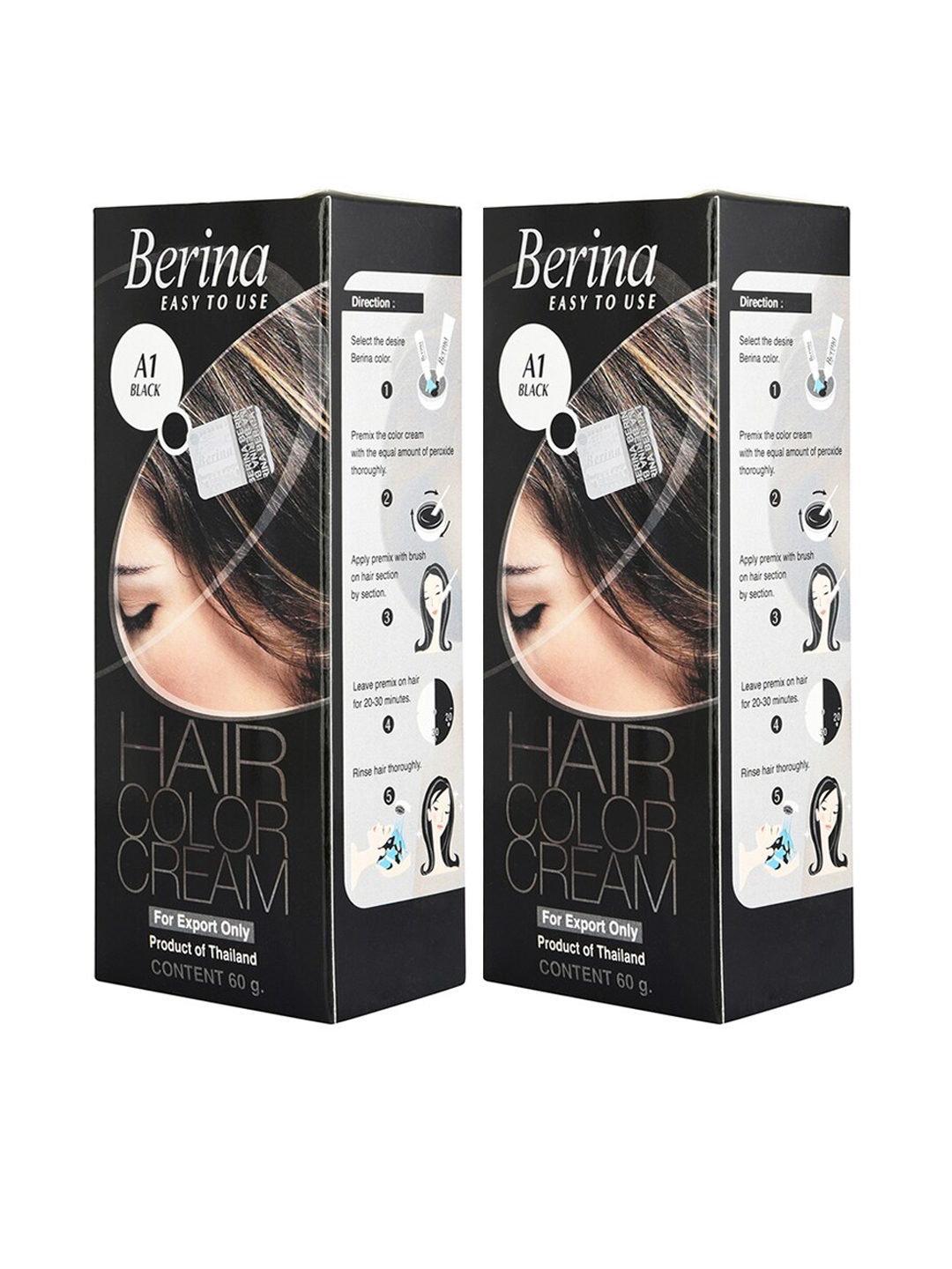 Berina Pack of 2 Hair Color Cream A1 Black