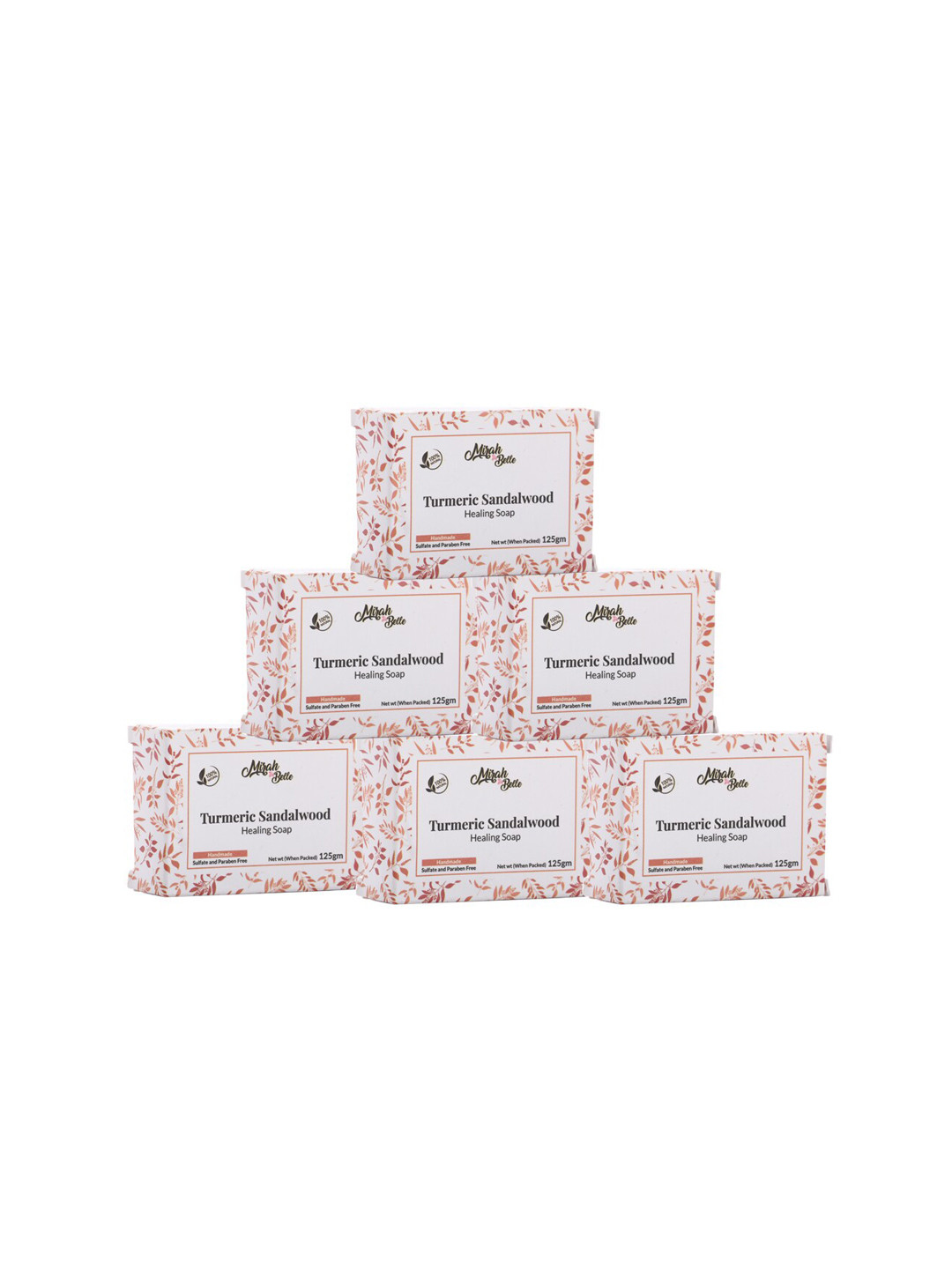 Mirah Belle Pack of 6 Sandalwood Turmeric - Skin Healing Soap- 125g Each