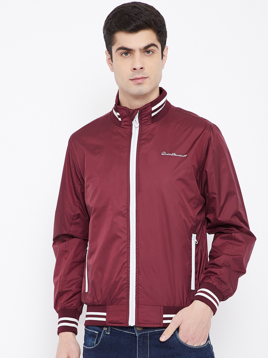 Duke Men Red Bomber with Embroidered Jacket