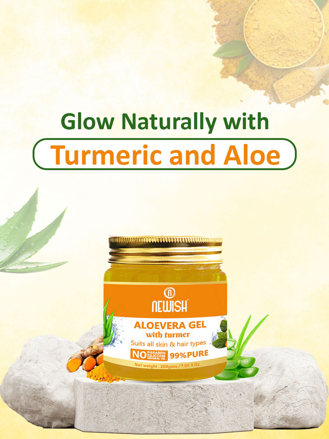 NEWISH Aloe Vera Gel With Turmeric For Rough Skin - 200 g