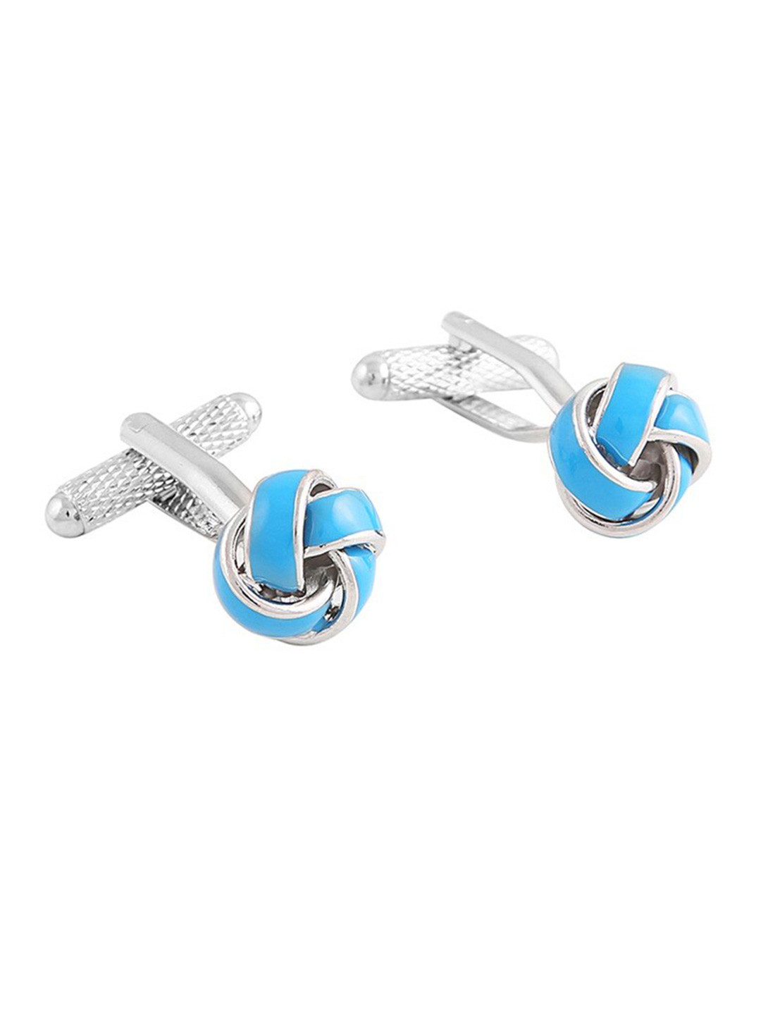 Alvaro Castagnino Turquoise Blue & Silver-Toned Geometric Cufflink